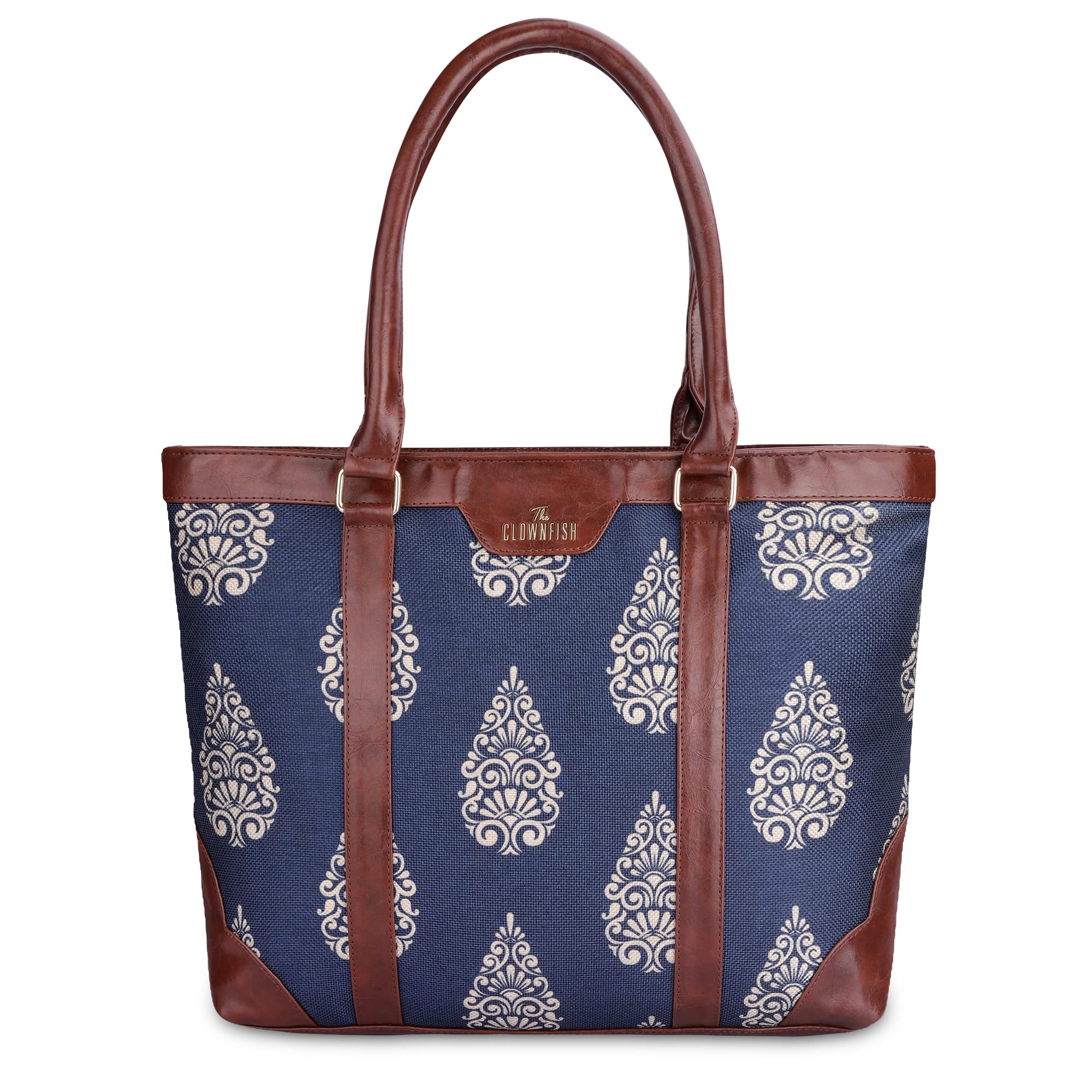 THE CLOWNFISH Miranda Series 15.6 inch Laptop Bag For Women Printed Handicraft Fabric & Faux Leather Office Bag Briefcase Hand Messenger bag Tote Shoulder Bag (Navy Blue) (B0BMVFZK9L) Amazon Price History, Amazon Price Tracker