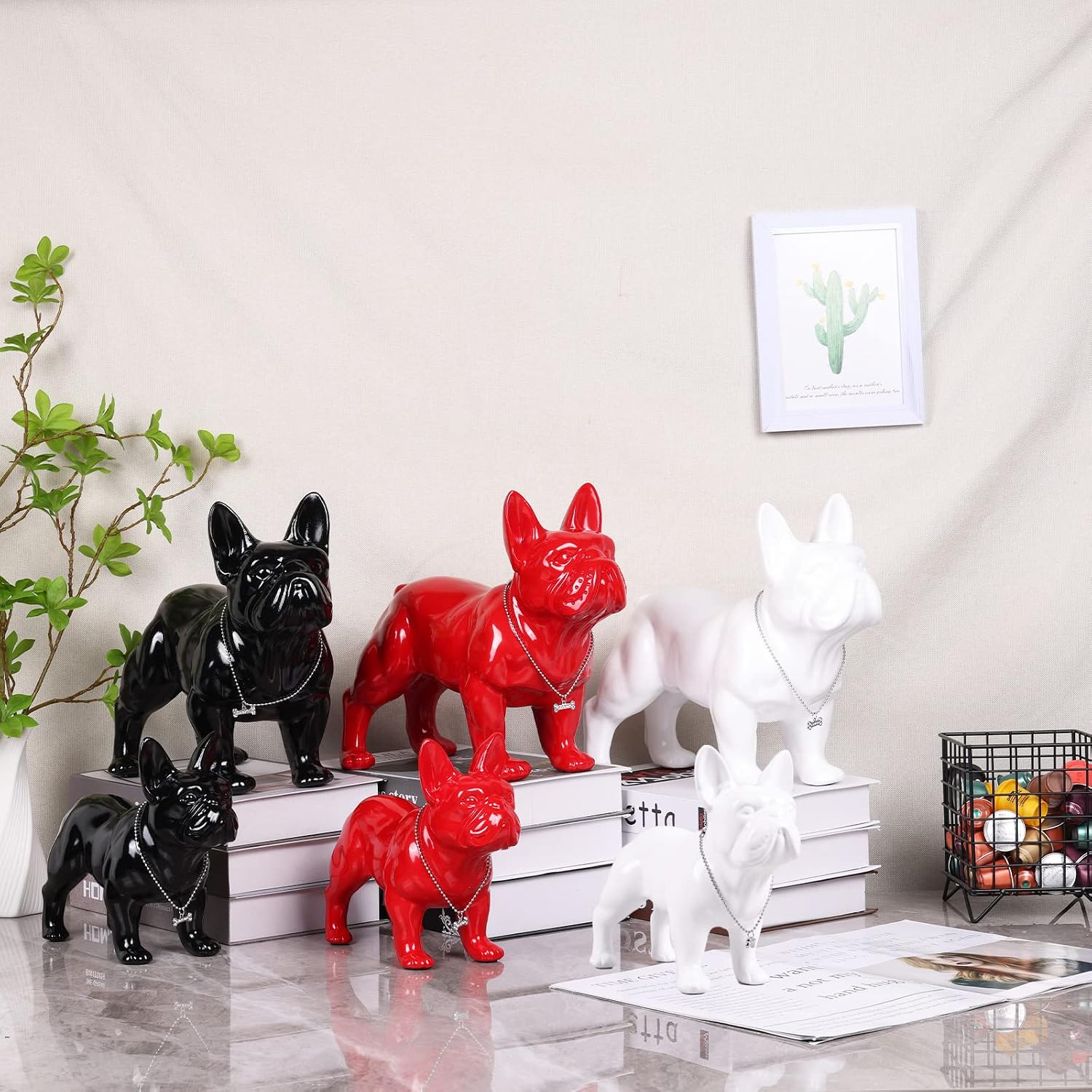 SHENGTIAN 7.7-Inch Tall White Standing Resin French Bulldog Statue image 3