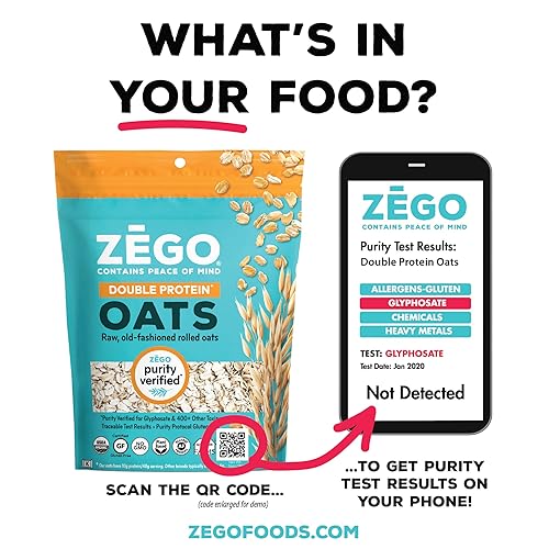 Miniatura 3 de ZEGO - Avena cruda orgánica con doble proteína, protocolo de pureza sin gluten, sin glifosato, bolsas de 14onzas, paquete de 5 bolsas (70onzas en