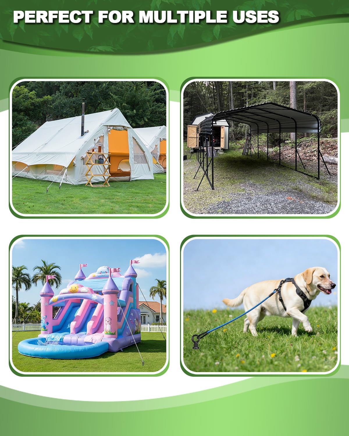 Ancoraggi da 45,7 cm da avvitare, 4 pezzi, kit di ancoraggio a spirale per capannoni, ancoraggi per case mobili, pali a coclea in metallo ad alto vento per trampolino, set di altalene, cani, tende