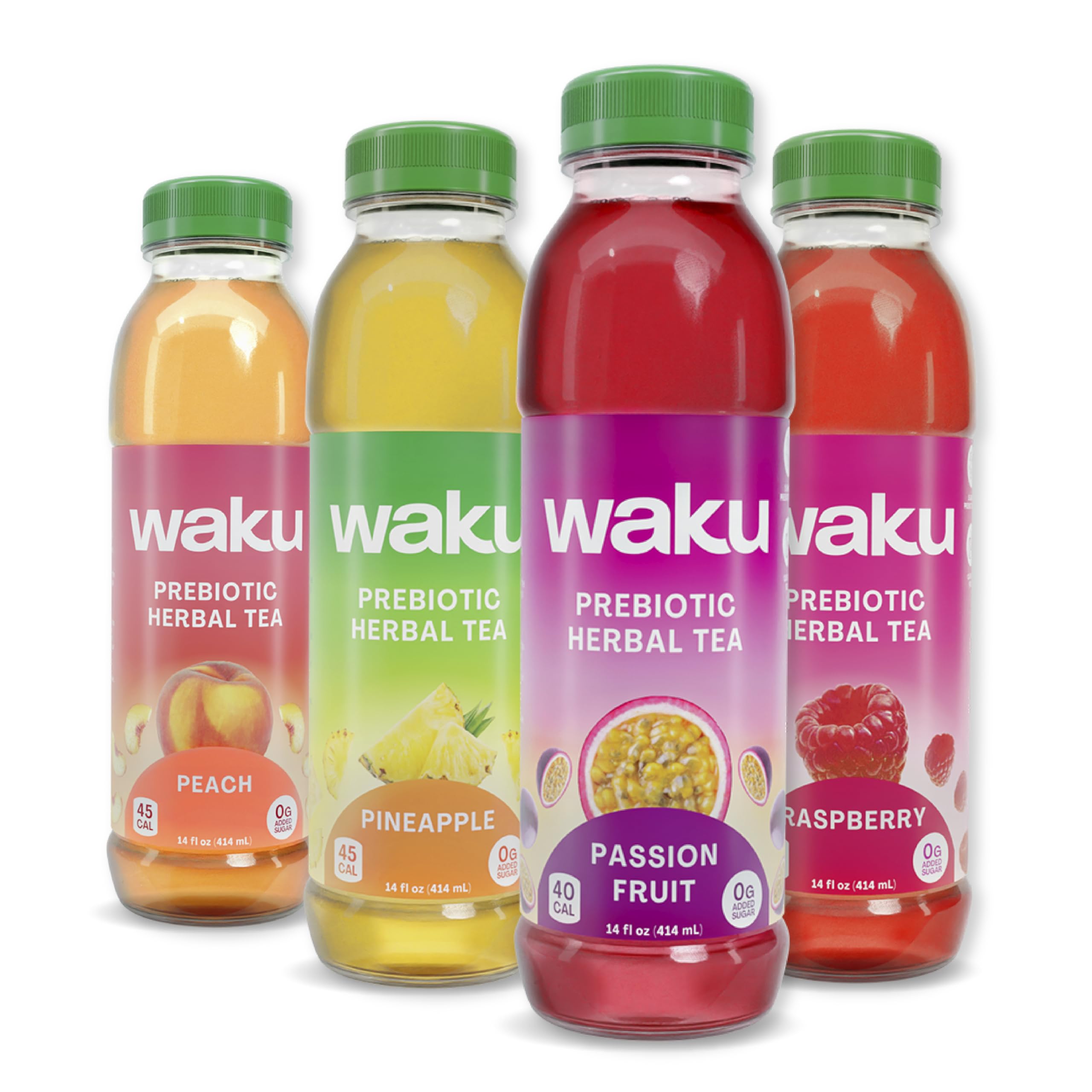 Waku Prebiotic Herbal Iced Tea | Best Sellers Variety Pack | Keto, Zero Sugar, Caffeine Free, Real Brewed | Gut Healthy Drinks, 5g of Prebiotic Fiber | 12 Pack - 14oz PET Bottles