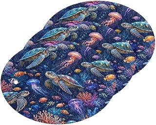Vibrant Sea Turtle Wood Pulp Kitchen Sponge for Dishes 3Pcs Reusable | Heavy-Duty Scrubber for Non Stick Pans, Dishwashing Sponges for Sink, Bathroom Household Cleaning Supplies
