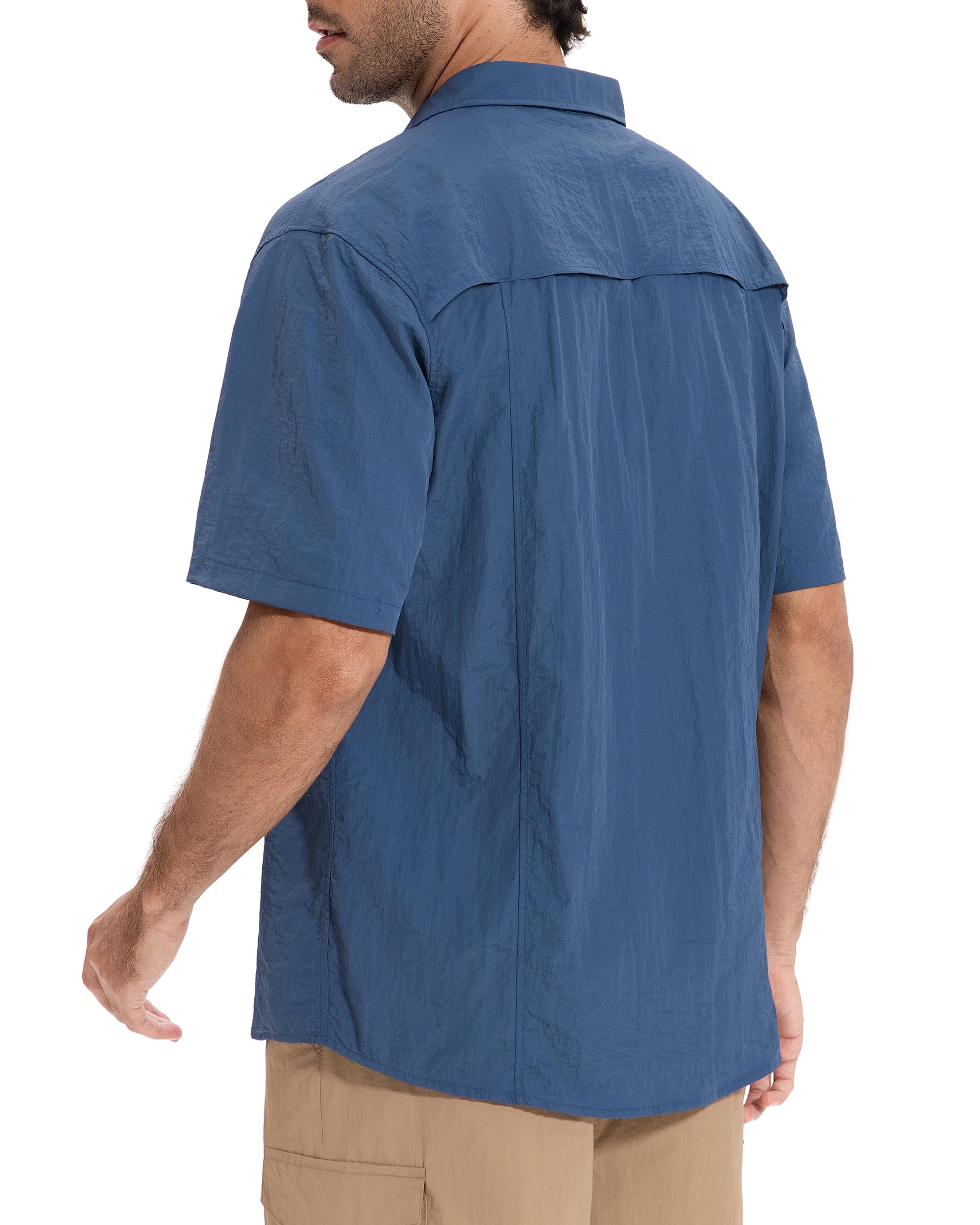 AMZSPORT Camisa de Senderismo Transpirable para Hombre Corte Holgado con Bolsillos Manga Corta Informal para MontañIsm，Pesca, Viajes, Safari