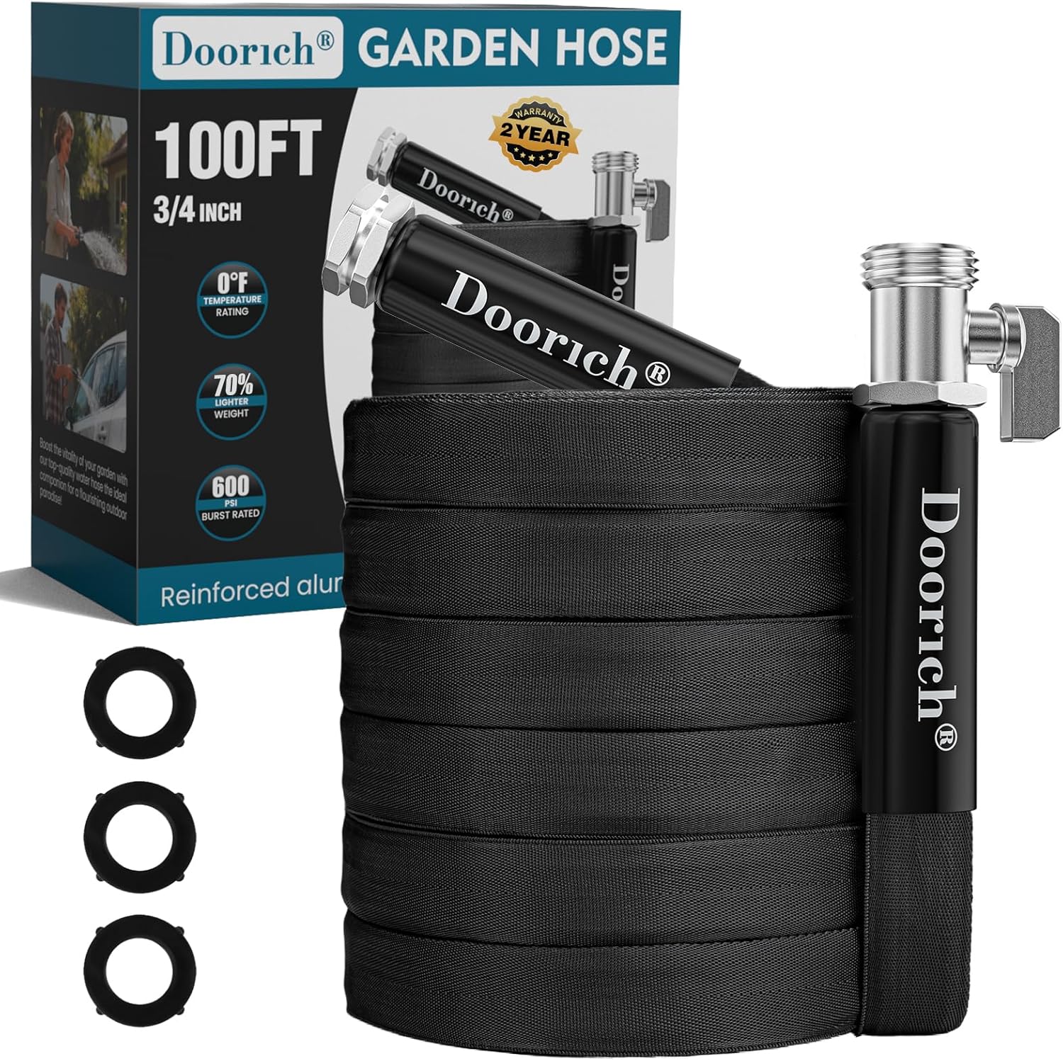 Garden Hose, Lightweight, Ultra Flexible, Durable, Kink-Free Water Hose with Valve - Made of TPU, Drinking Water Safe Material, Non-Shrinking, Easy to Store, All-Weather, Black (100 FT)