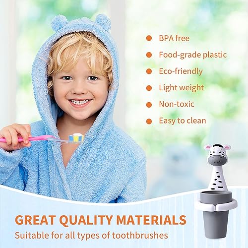 Miniatura 3 de Soporte para cepillos de dientes para niños, portavasos de dientes de animales, montado en la pared, juego de almacenamiento de pasta de dientes