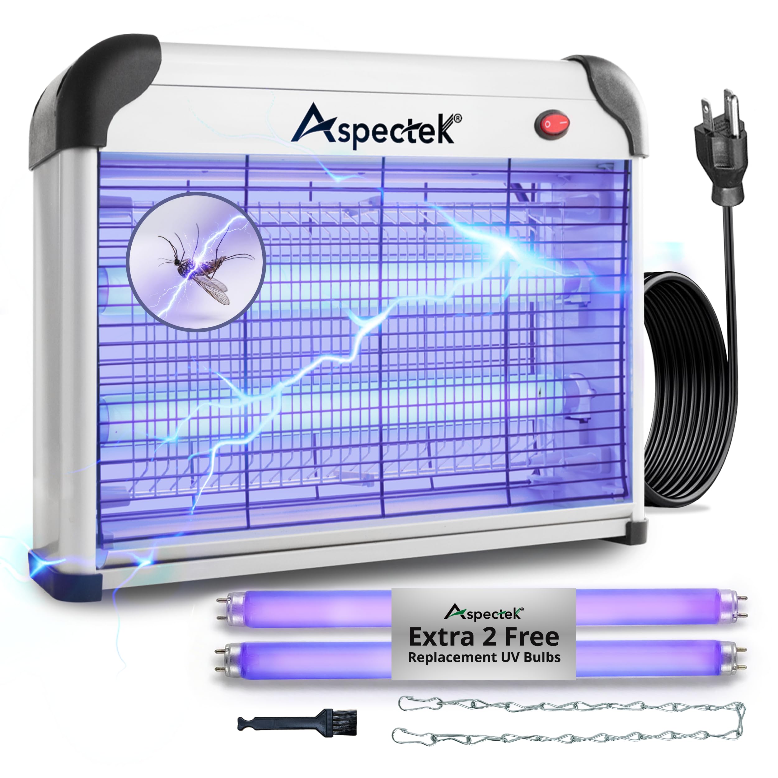 ASPECTEK Powerful 20W Electronic Insect Damper Indoor, Insect Killer, Fly Catcher, Mosquito Killing Indoor Use Including Free 2 PACK Replacement Bulbs