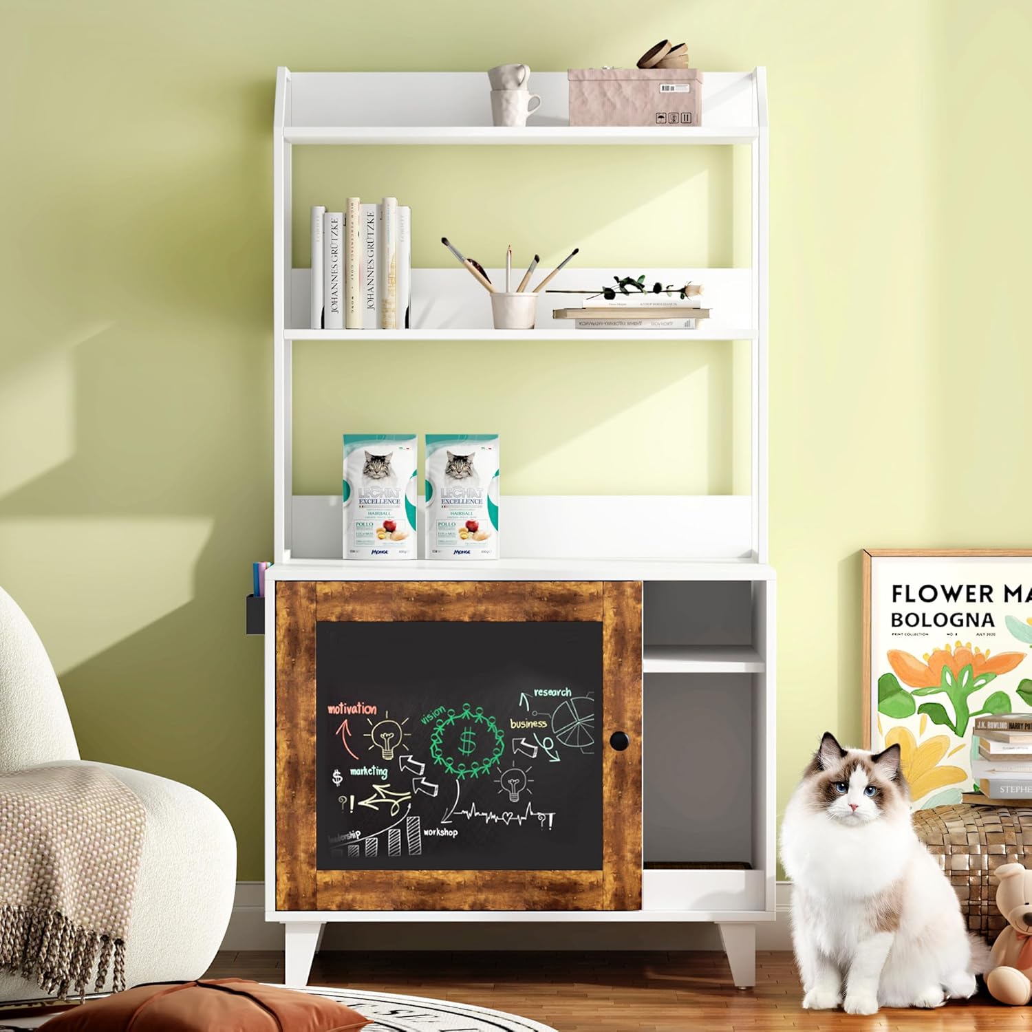 Yovislaa Litter Box Enclosure with 2 Storage Shelves and