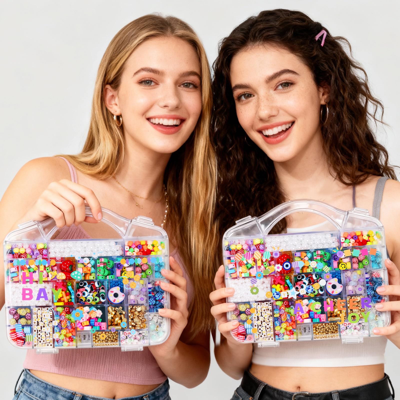 Kit per la creazione di braccialetti con oltre 2000 perline (50 tipi) – Pony, Kandi, argilla polimerica, faccina sorridente e lettere perline per la creazione di gioielli, set fai da te con