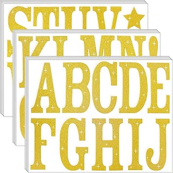 Glitter Bulletin Board Letters 155 Pieces 4 Inch Letter Stickers for Poster Board Stick on Letters for Bulletin Board Display Home School Classroom DecorGold