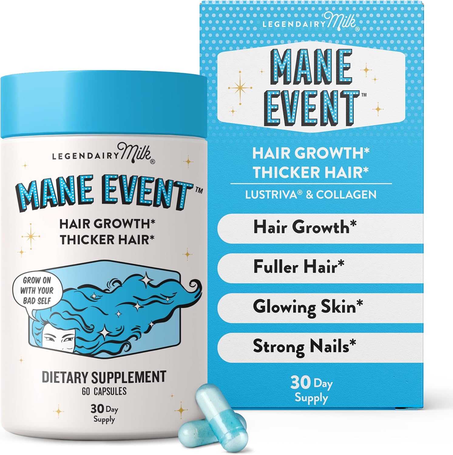 Hair Growth Vitamins for Women - Biotin for Hair Growth with Collagen & Lustriva, Products & Supplements for Thinning, Thicker, Fuller, Stronger Skin & Nails, Legendairy Milk Mane EventTM