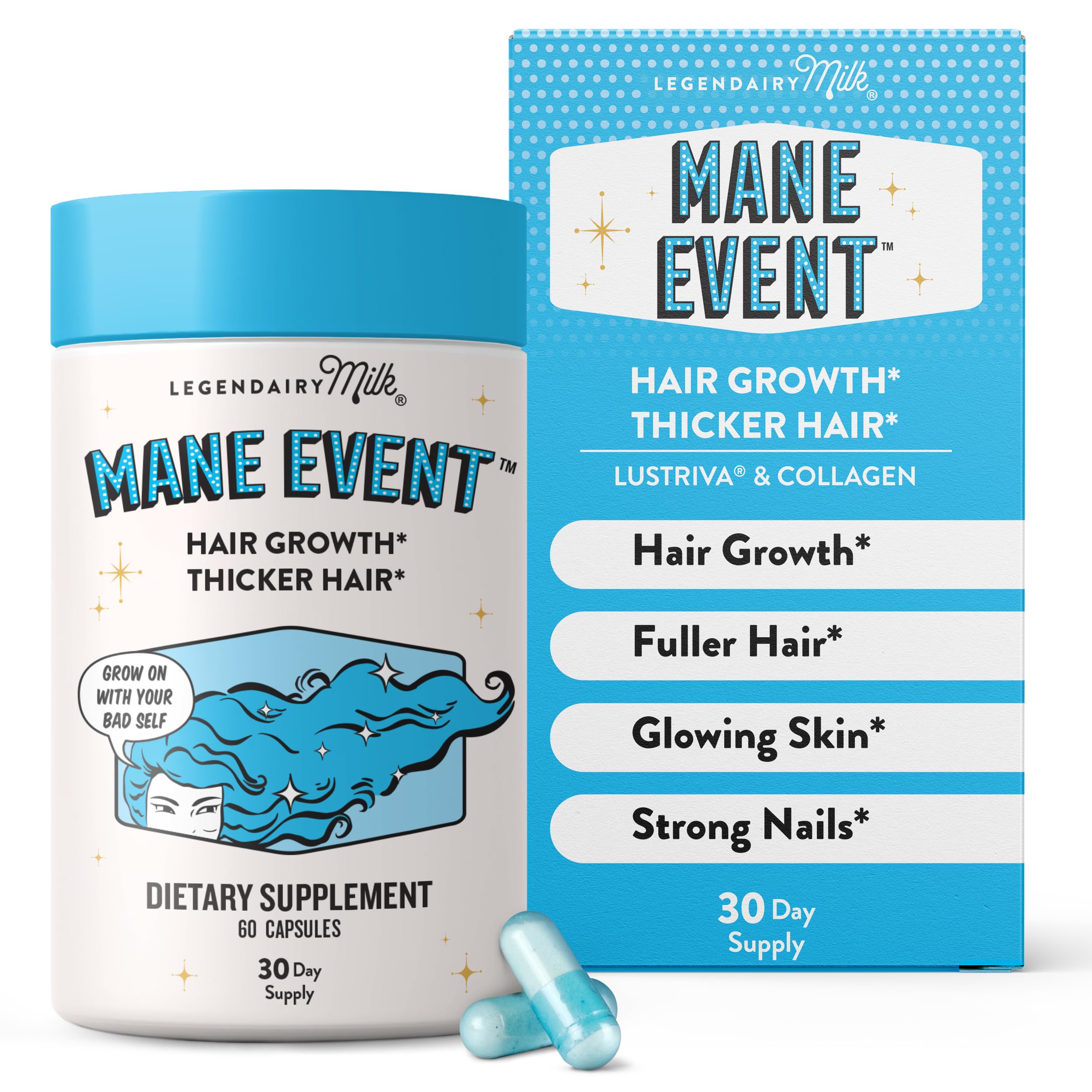 Hair Growth Vitamins for Women - Biotin for Hair Growth with Collagen & Lustriva, Products & Supplements for Thinning, Thicker, Fuller, Stronger Skin & Nails, Legendairy Milk Mane Event™
