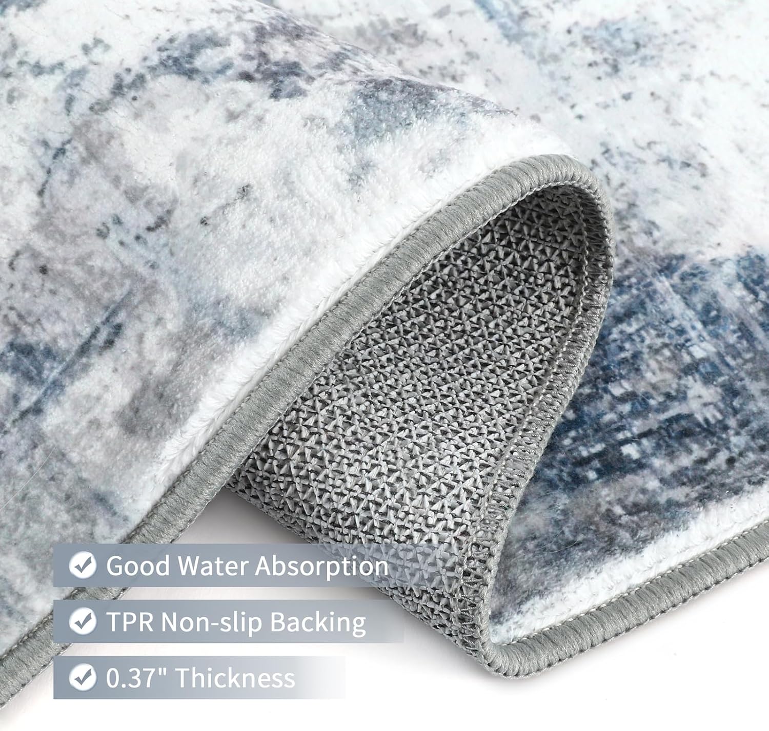 24"x36" Non Slip Door Mat, Indoor Doormat, Grey Blue Spots, 2' x 3' (Rectangular), Faux Wool & Fur Blend, Machine Washable - Image 2