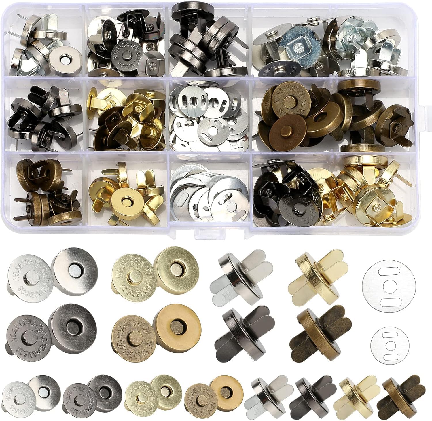 40 Sets Magnetic Buttons Snap Fasteners, 18mm No Sewing Magnetic Clasps for Bags Metal Snap Buttons with Storage Box for Handbag Clothes Sewing Leather DIY Craft Accessories(4 Colors)