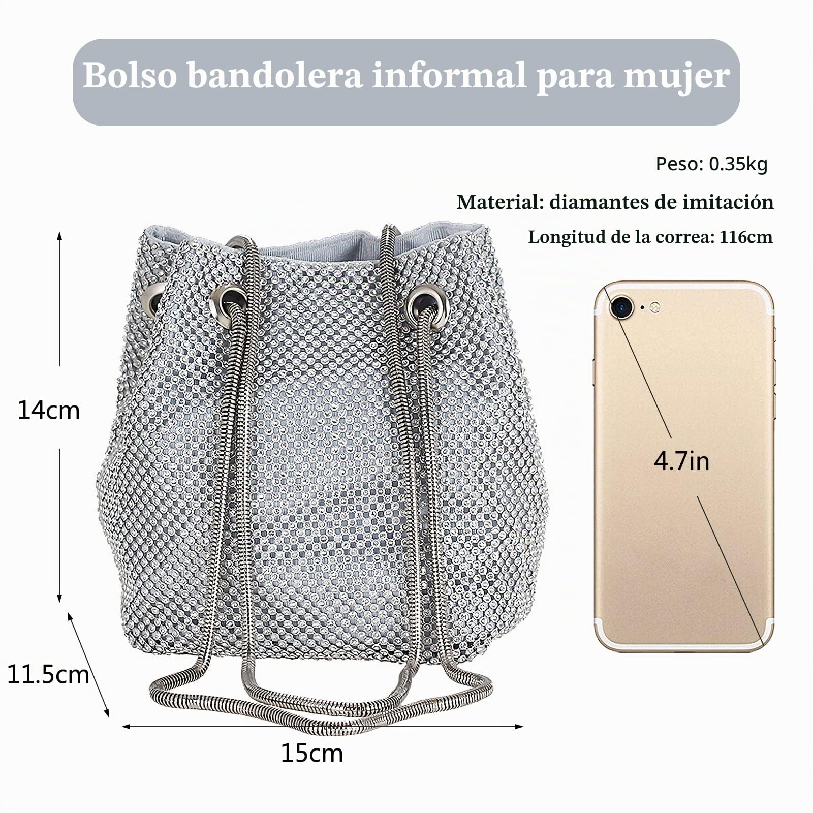 Bolsa de Noche para Mujer Diamantes de Imitación Clutch Bolso de Fiesta Elegante Bolso de Hombro Bolsos Bandolera Bolsas de Mensajero para Fiesta de Graduación Boda Banquete Plata