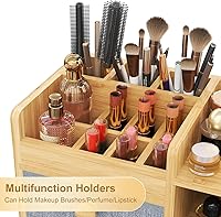 Vista 7 de Organizador de Maquillaje Grande para Encimera de Tocador, Organizadores de Encimera de Baño de Bambú y Almacenamiento, Organizador de Cosméticos