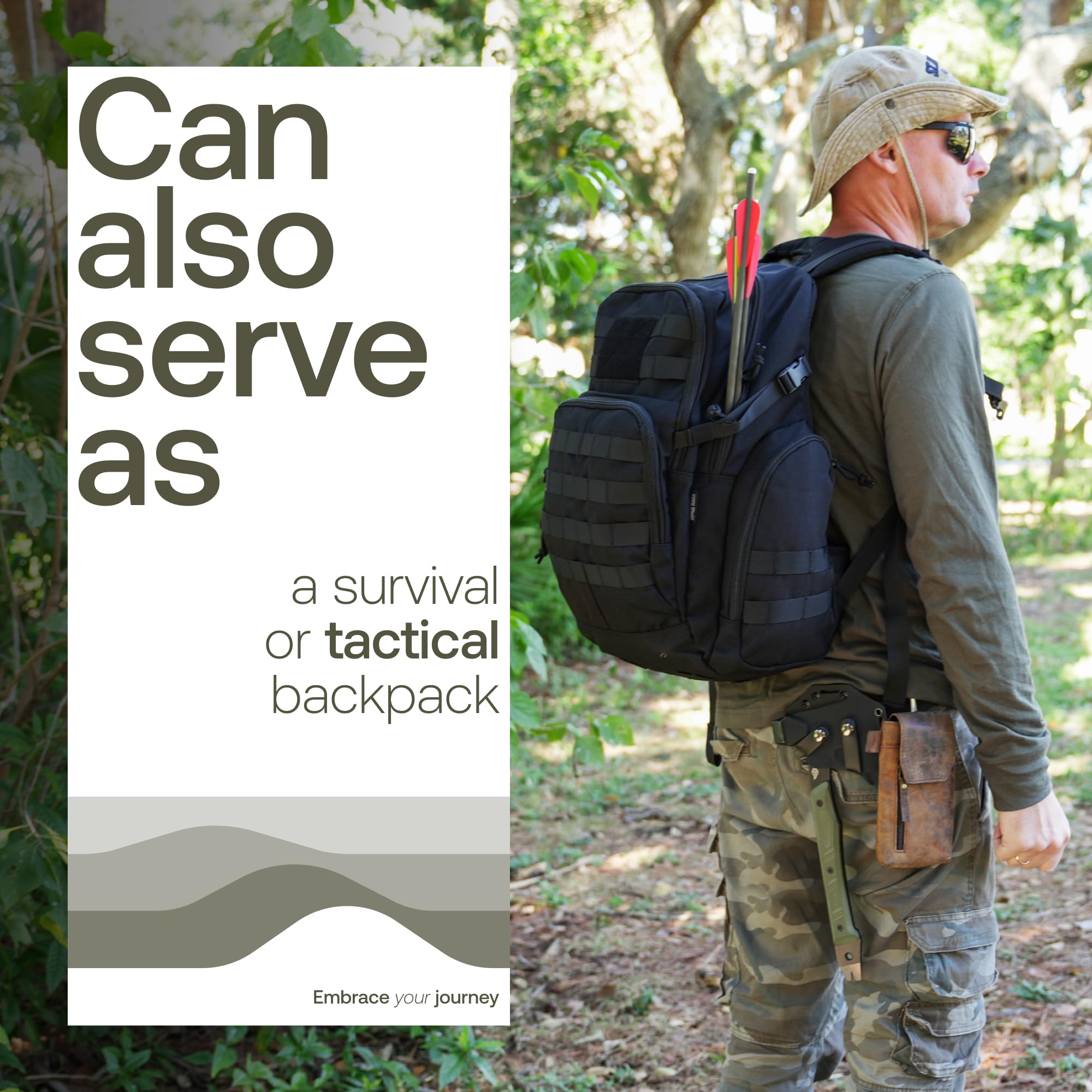 Huntex 40L Tactical Backpack for Men and Women in Black - Military Style for Hunting, Hiking & Travel Combat Backpack - Outdoor Tactical Backpacks & Sport Mochila Tactica