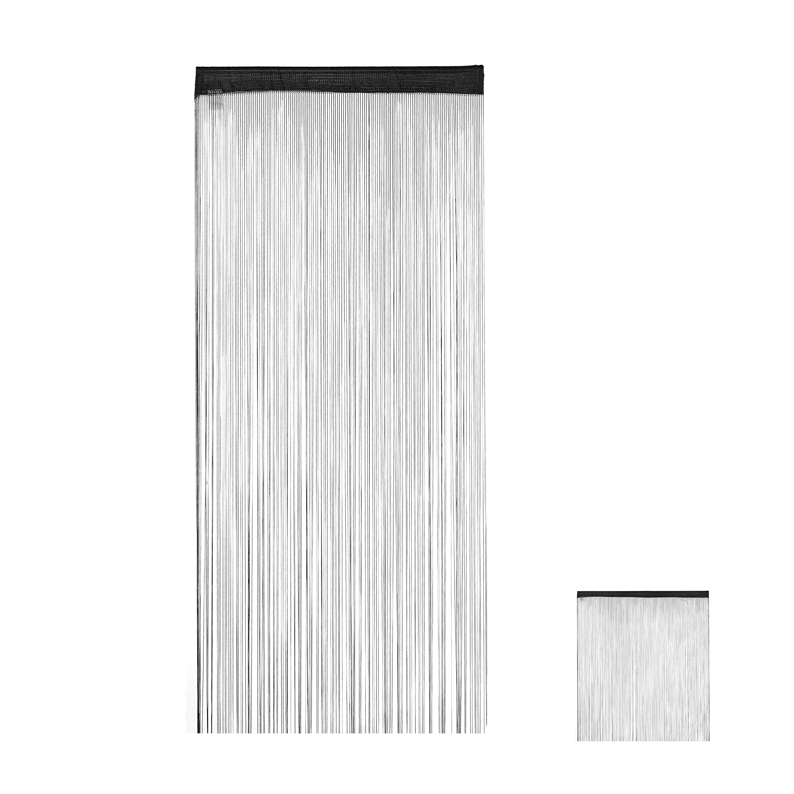 Relaxdays 2 Cortinas de Hilos, Puertas y Ventanas, 245cm, Lavables, para Acortar, 90 x 245 cm, Negro