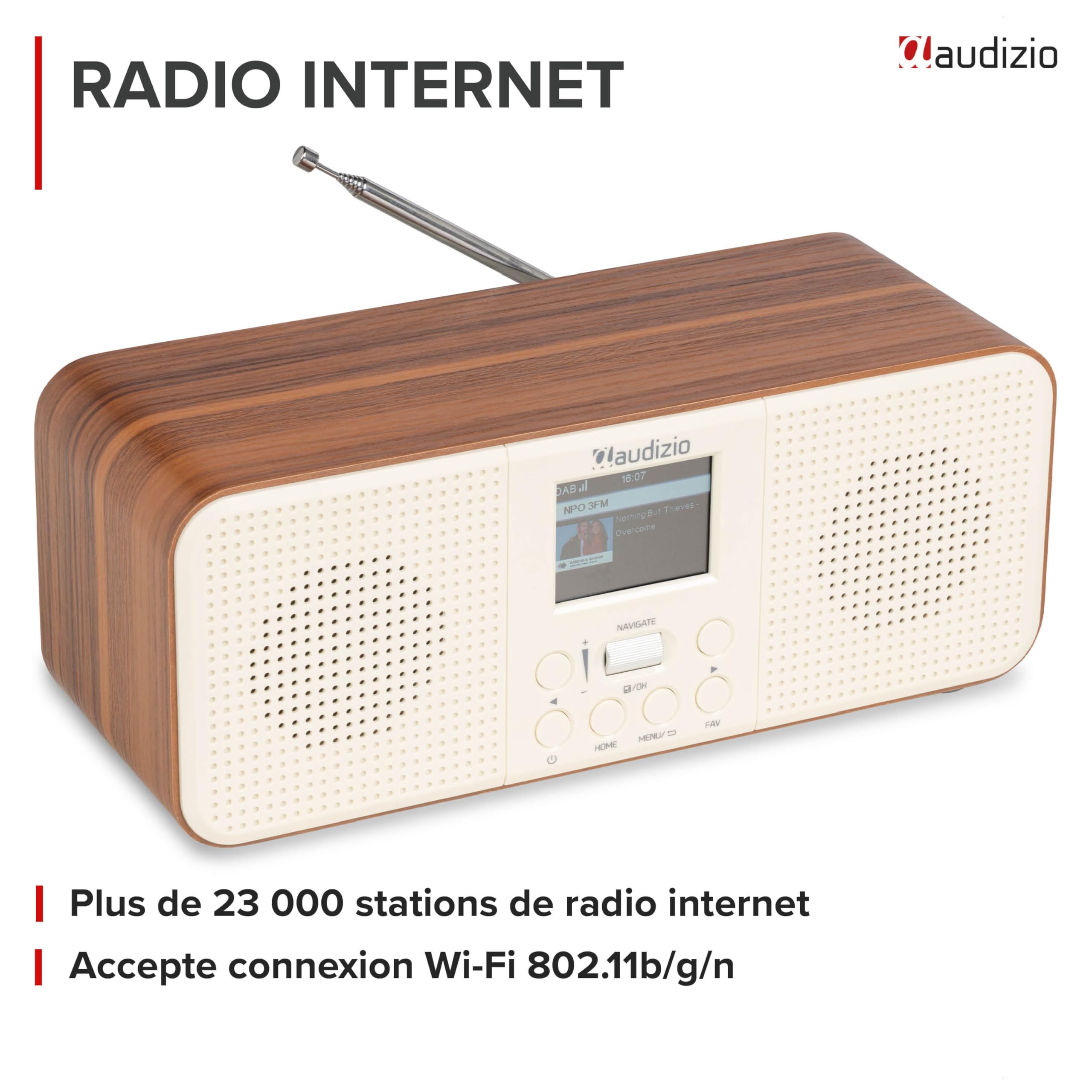 Audizio Bucine Radio Internet WiFi Dab+ FM BT 40W, Radio Numérique Stéréo avec Écran Couleur, Télécommande, Alarme Et Minuterie, Design Crème Élégant Maison
