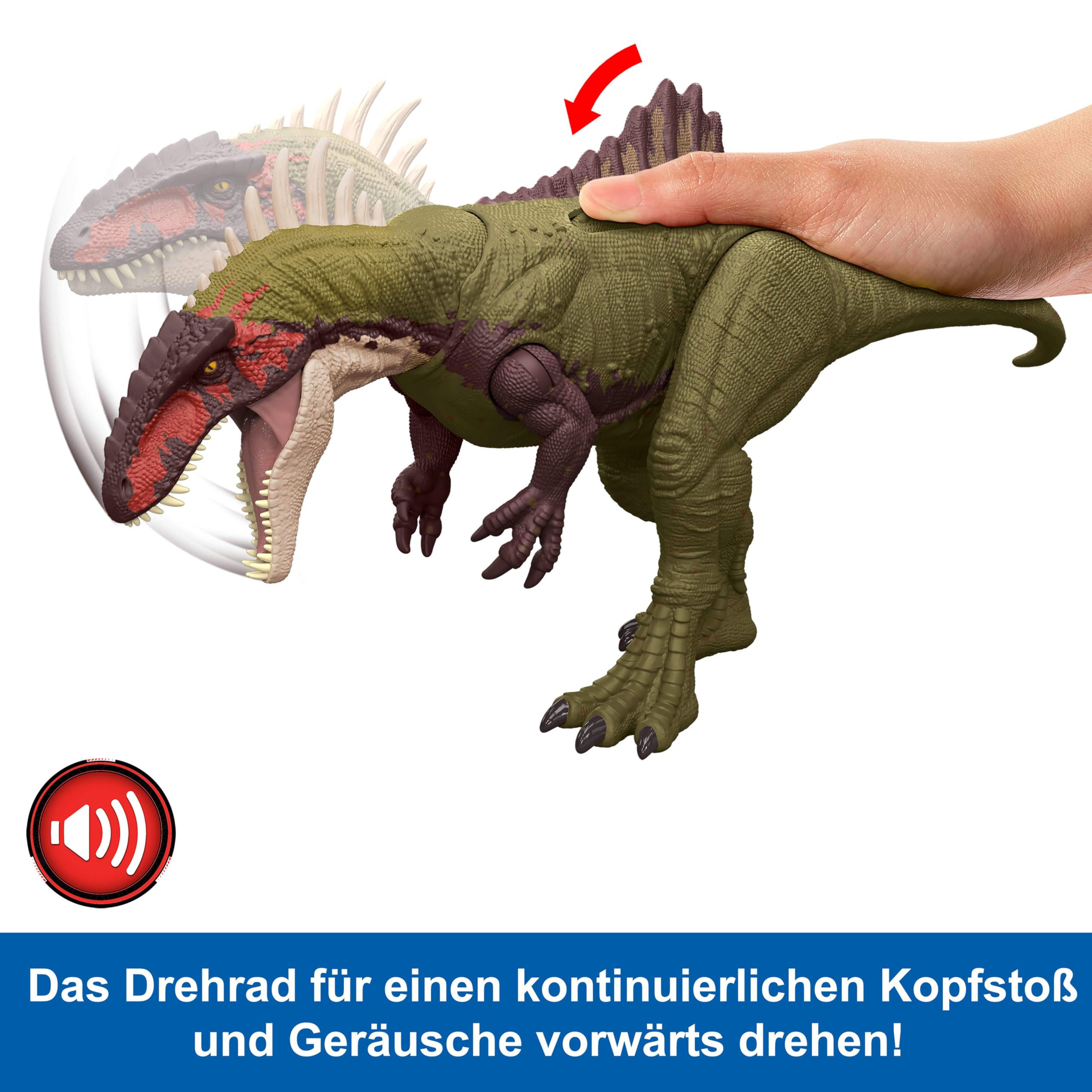 Mattel Jurassic World: Die Chaostheorie Netflix - Kampfaction Becklespinax Dinosaurier-Actionfigur-Spielzeug, versetzt wütende Kopfstöße, beißt, brüllt und knurrt, HXF52