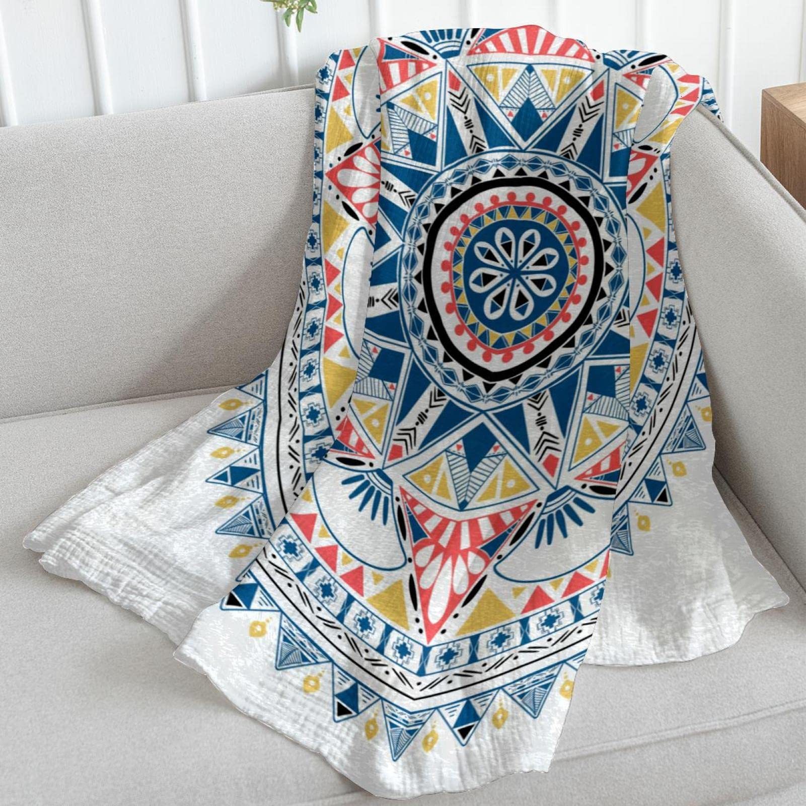 Coperta in pile per divano, divano o letto, accoglienti e morbide, stile indiano mandala boemia floreale