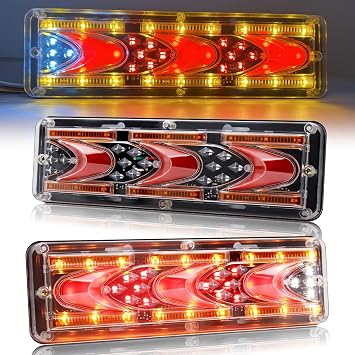 Biqing 2PCS Trailer Tail Light Bar,46 LED Truck Rear Light 24V DC Red Amber LED Trailer Stop Brake Turn Tail Lights with White Reverse Light for Truck Boat Trailer UTV UTE RV Camper Pickup