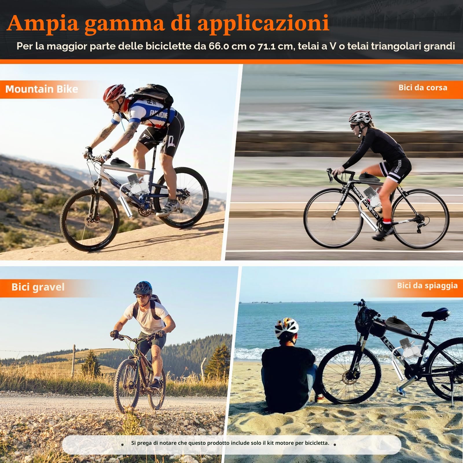 Motore a benzina a 2 tempi 80 CC per bicicletta, motore a benzina per bicicletta, motore ausiliario per bicicletta, kit motore singilindrico, raffreddato ad aria per la maggior parte delle