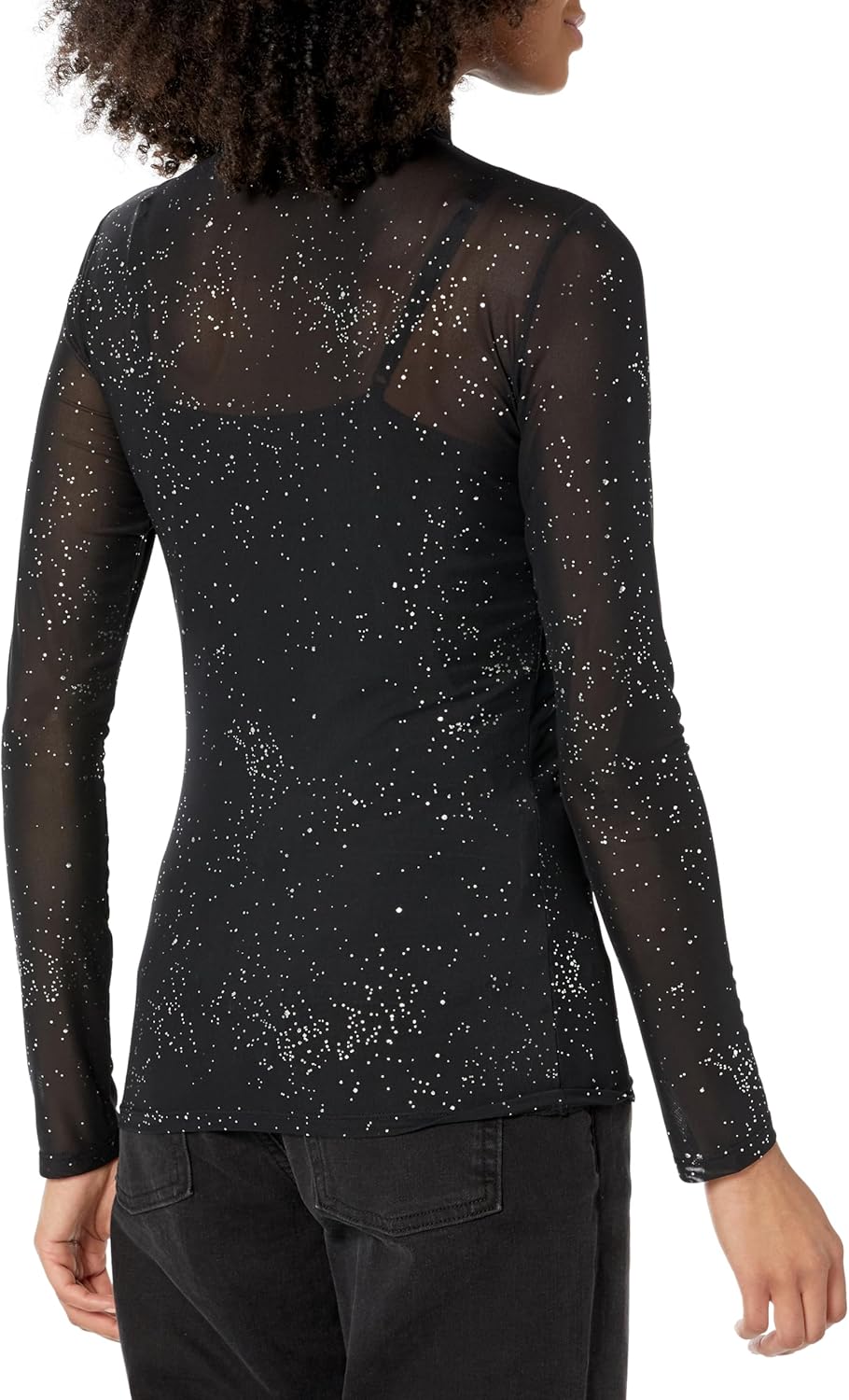 HUGO Women's Mesh Long Sleeve Mock Neck Sparkle Top - Image 2