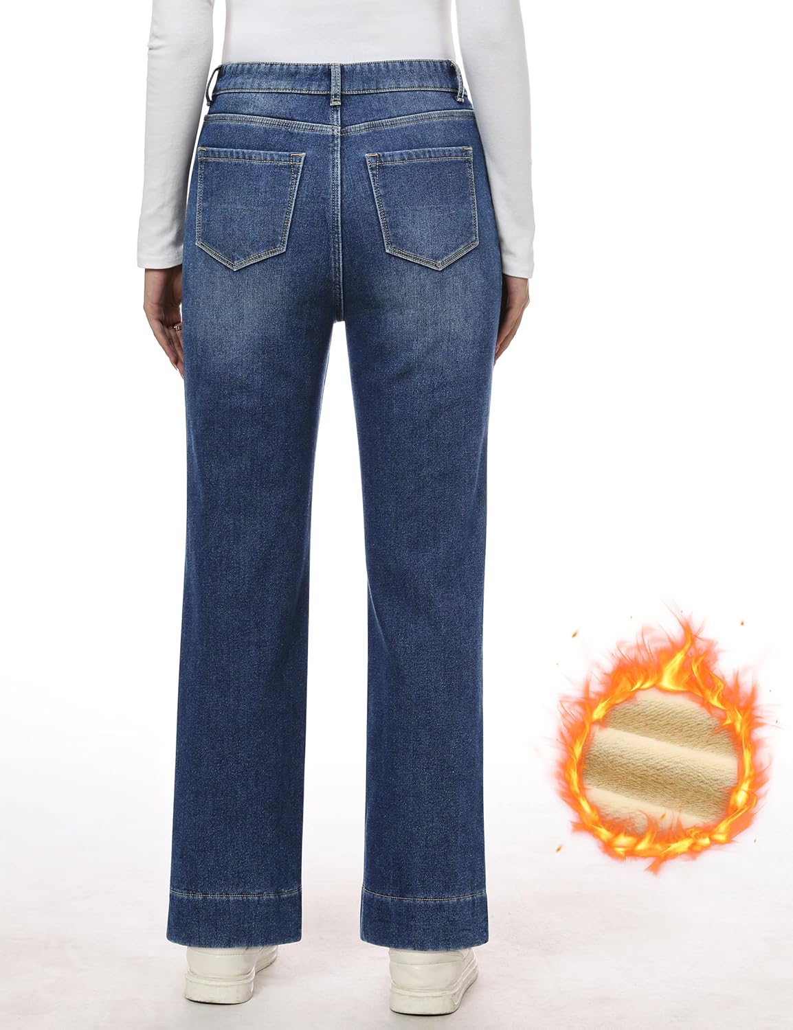 Fleece Lined Jeans Women High Waisted Straight Leg Jeans Winter Warm Thicken Stretch Fleece Lined Pants - Image 3