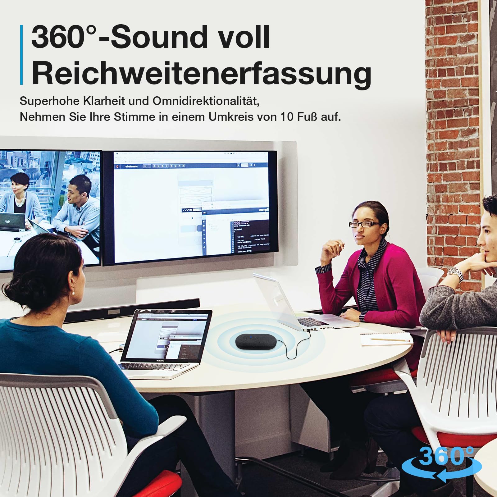 USB Konferenzlautsprecher mit Mikrofon für Home Office-Anrufe, Konferenzmikrofon mit Smarter Stimmfilter & 360° Raumabdeckung, PC Freisprecheinrichtung für Skype/Zoom/Teams/PC/Laptop/Desktop