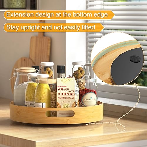 Miniatura 4 de Organizador Lazy Susan Homerays de 12 Pulgadas de Bambú Antideslizante para Cocina, Estante Giratorio de Especias con Asas, Mesa Giratoria de Madera