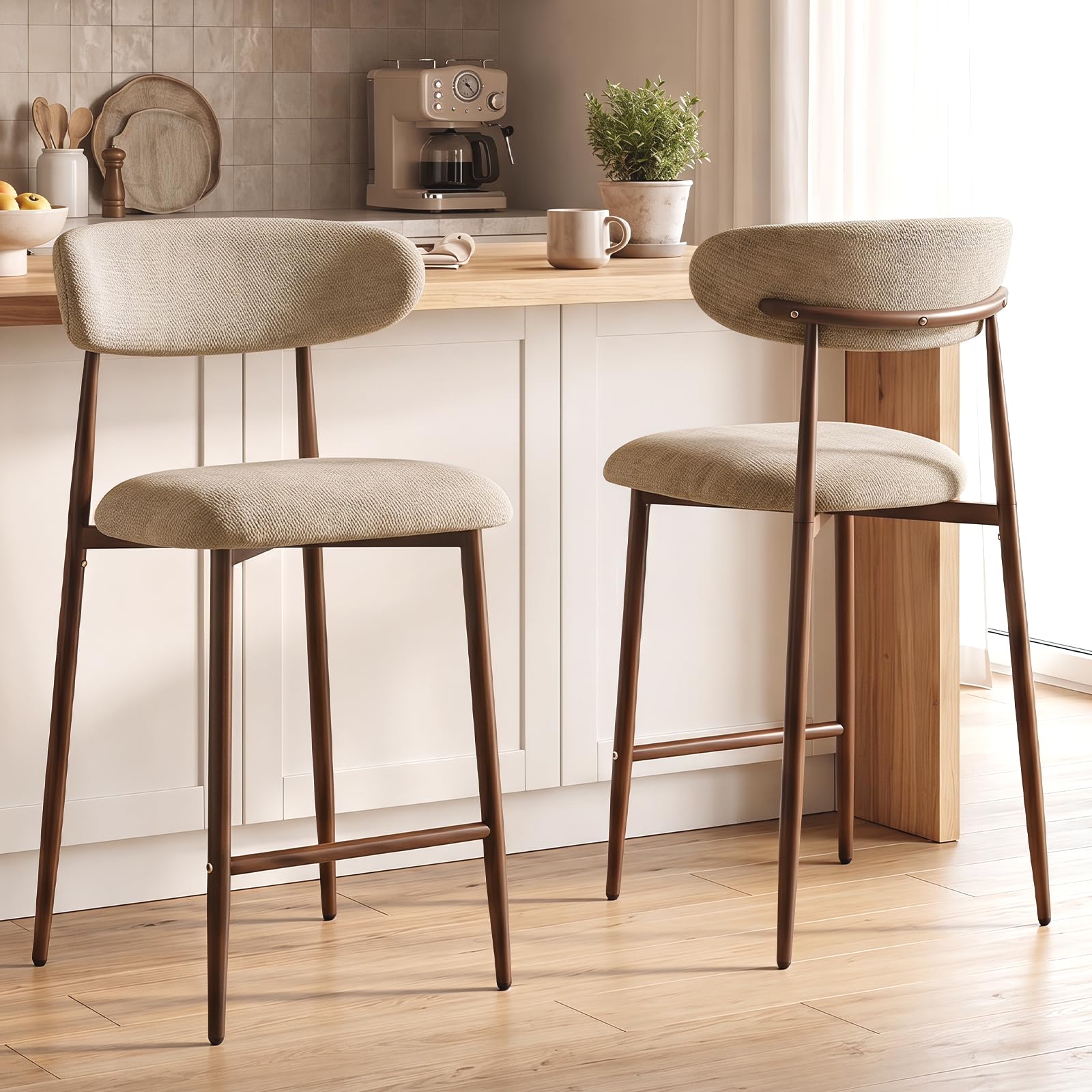 Mid-Century Counter Height Chenille Barstools