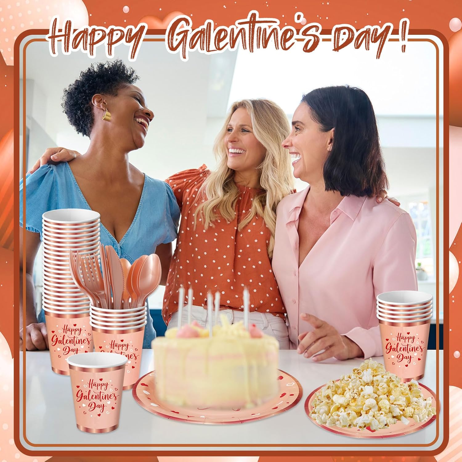 Havawish 192 Pcs Galentine's Day Plates and Napkins Party Supplies Galentine's Day Heart Disposable Tableware Dessert Plates Paper Napkins Cups Plastic Fork Set for Party 24 Guests (Rose Gold,Fresh)