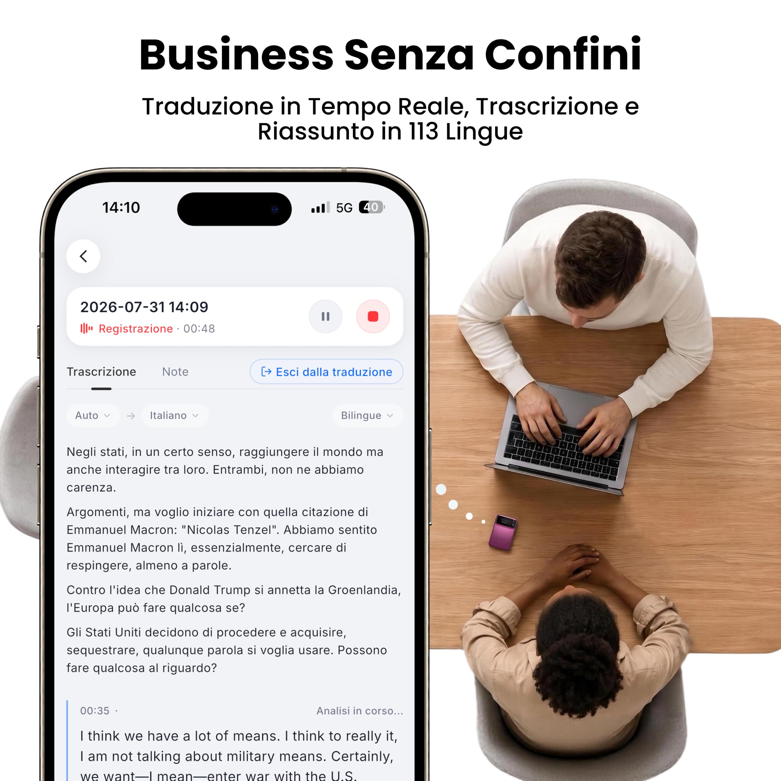 Comu Action Pro Registratore Vocale AI, Assistente Intelligente per Note