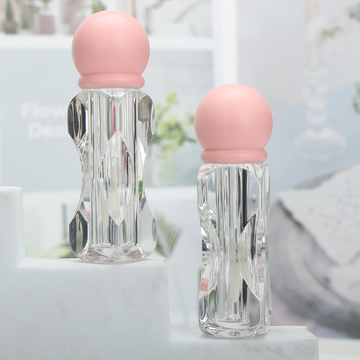 COSIDEA 18pcs Empty 3.5ml Pink lip gloss tubes with clear wand deo foot brush lipgloss tube container for lip oil