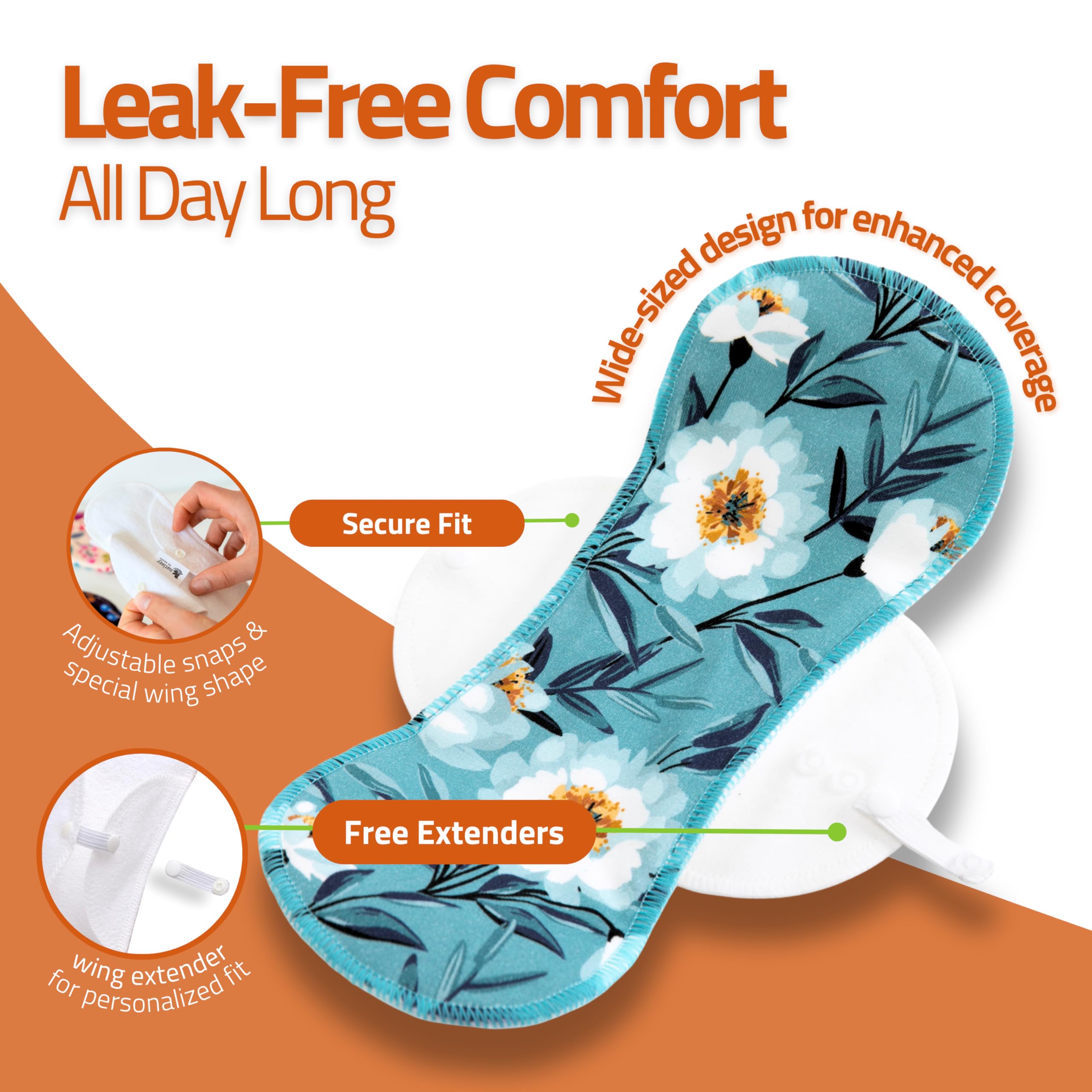 Serviettes lavables pour fuites urinaires avec imprimé antidérapant (L+XL, x6); protection réutilisable pour l'incontinence en coton bio, lavable à haute T°; absorption rapide & contrôle des odeurs