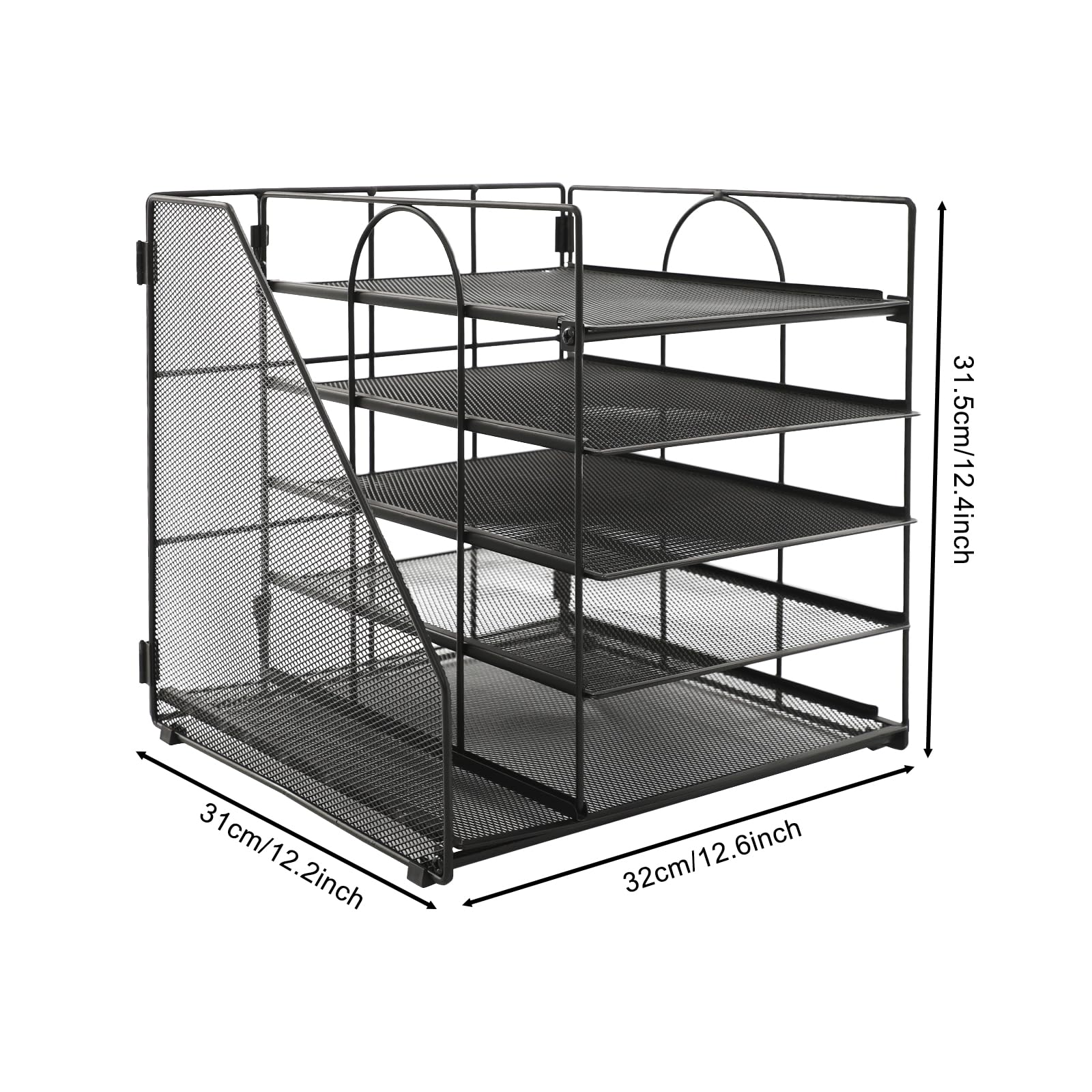 5-stopniowy organizer na biurko z uchwytem na dokumenty, 32 x 31 x 31,5 cm, półka na listy z siateczki, do biura, półka na dokumenty i czasopisma, czarny