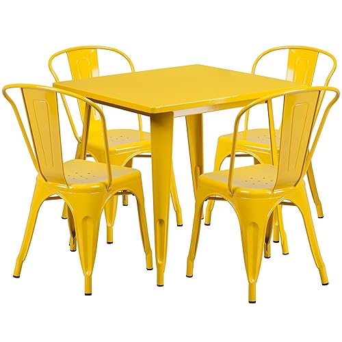 Flash Furniture Commercial Grade 31.5" Square Yellow Metal Indoor-Outdoor Table