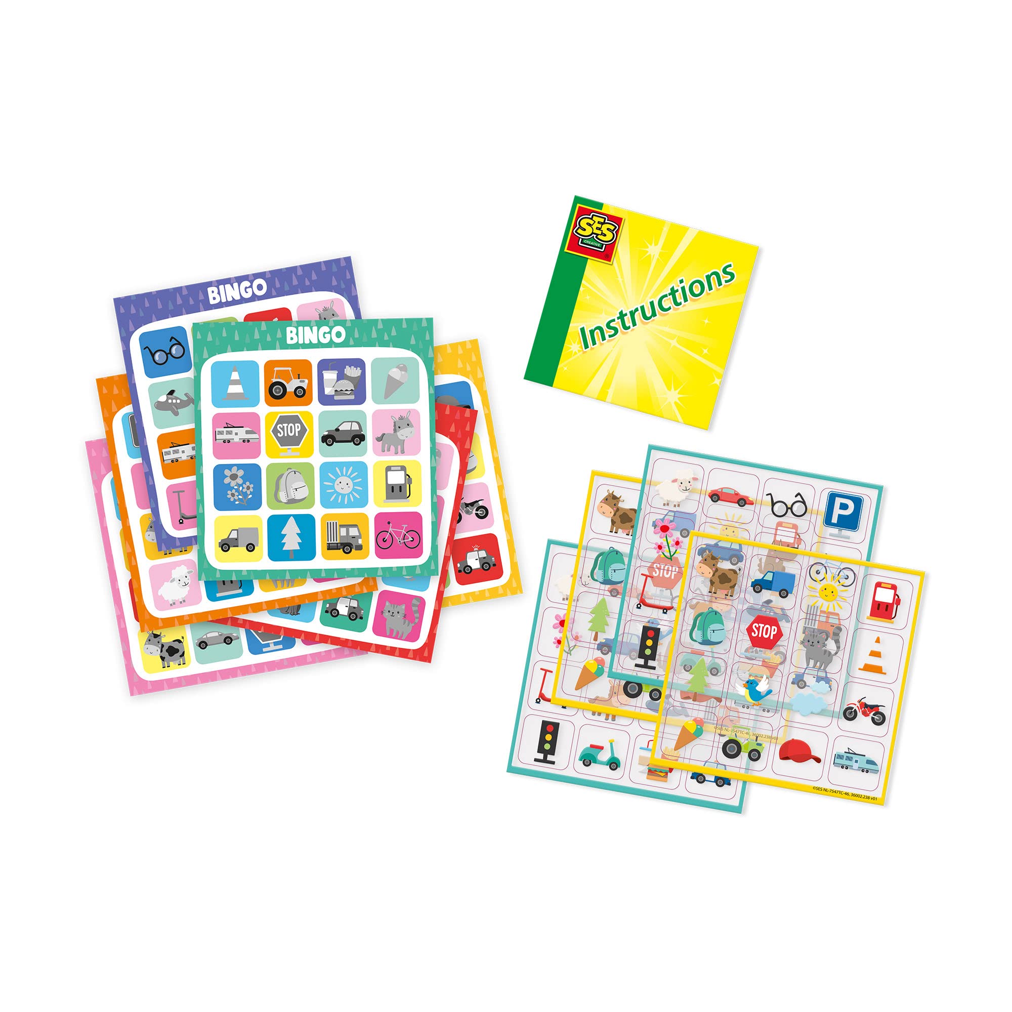 SES Creative 02238 – podróżne naklejki na okno, 6 różnych kart bingo; 64 naklejki na okno, sprawiają, że podróż samochodem i pociągiem staje się ekscytującą zabawą