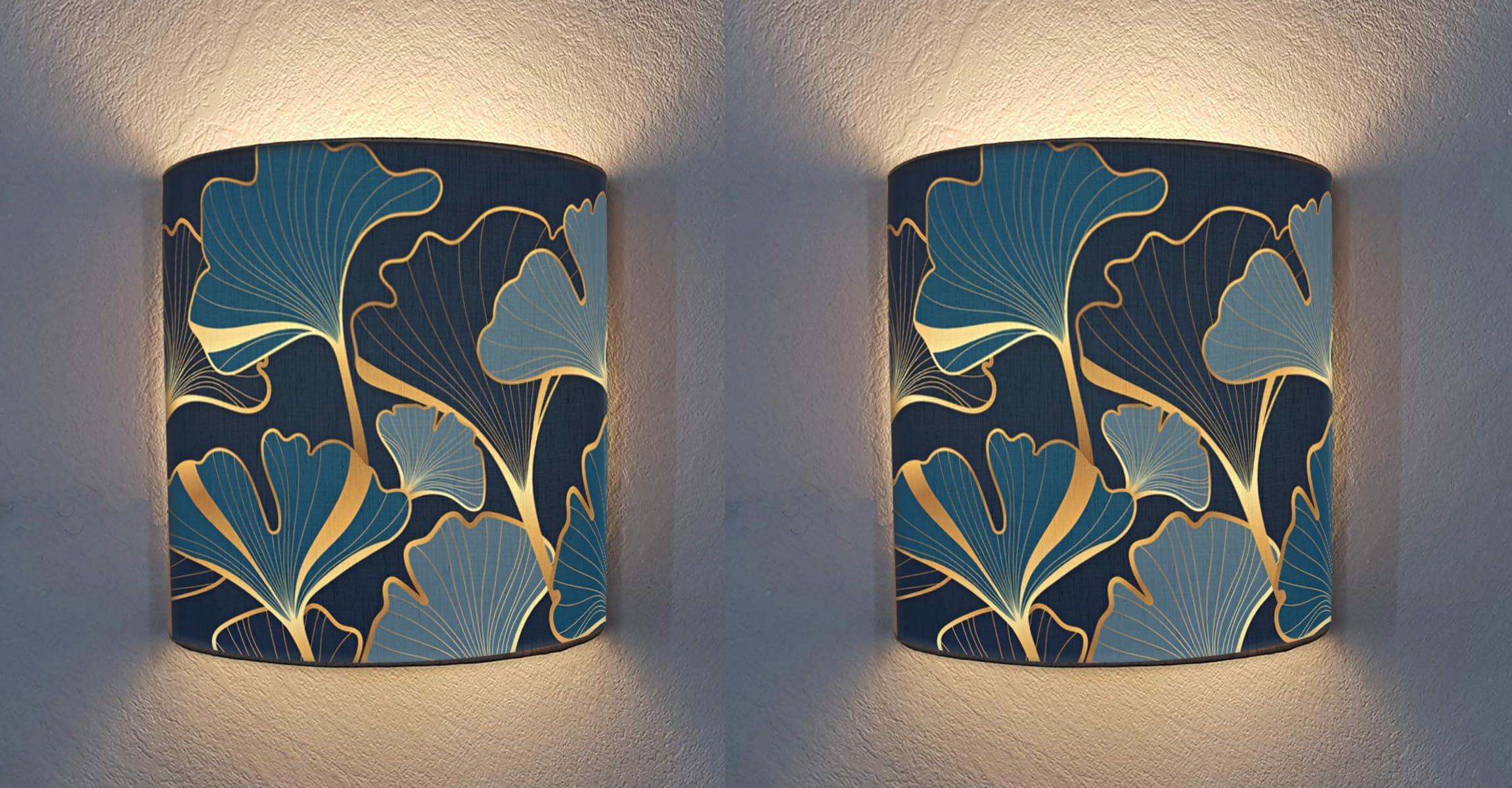 DEC ABODE Wall Lamp/Light Set of 2 Digital Printed Ginkgo Designer Wall Mounted Half Lamp Shade for Bedroom, Modern Wall Lamp Sconces with Holder & Fitting