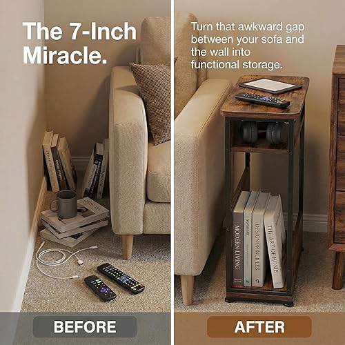 Miniatura 5 de Mesa auxiliar estrecha, mesa auxiliar delgada de 3 niveles con estante de almacenamiento, moderna mesa auxiliar delgada para espacios estrechos y