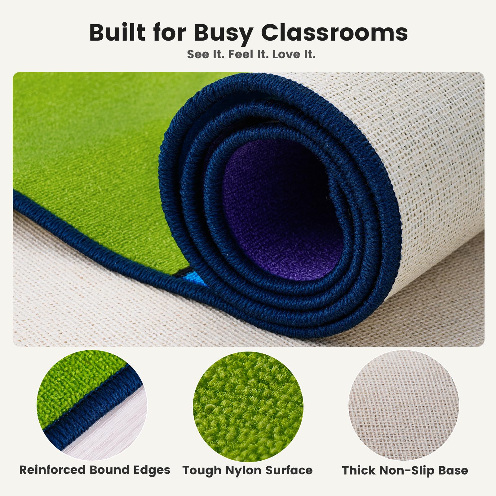 Grande tappeto per aula per bambini, 2,3 x 1,8 m, tappeto per aule elementari, USVintage16S