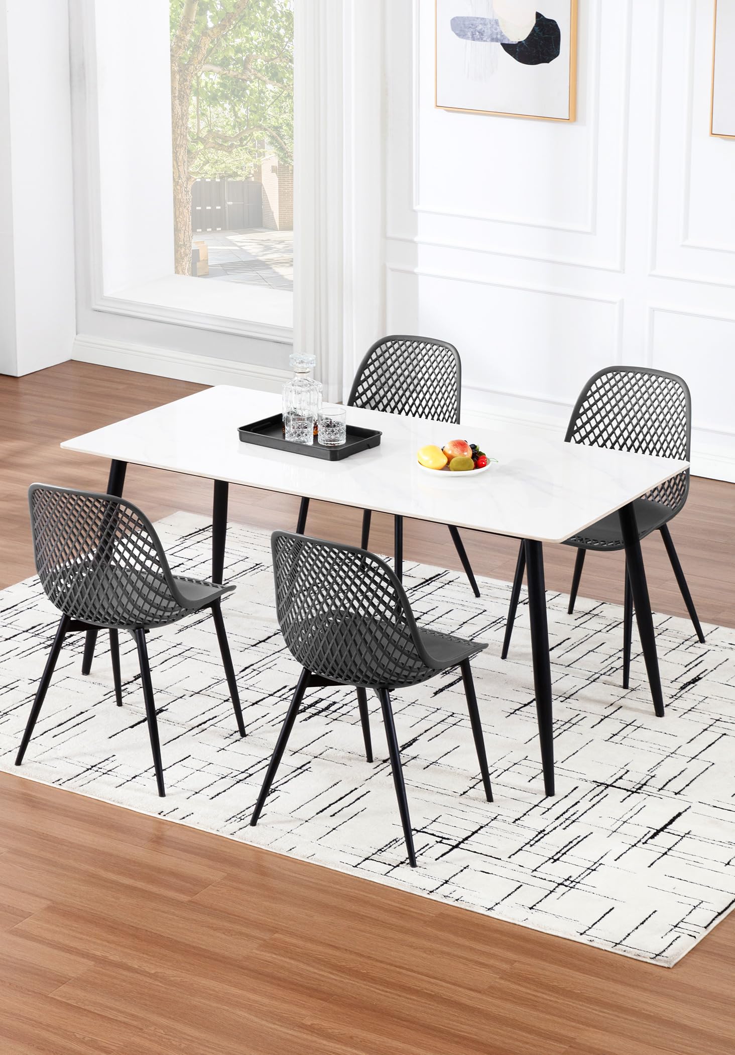 WOLTU Klihome Chaise de Salle à Manger Lot de 4,Noir | Chaise de Cuisine avec Pieds en Métal, Dossier Incurvé avec Design Évidé, Siège en PP