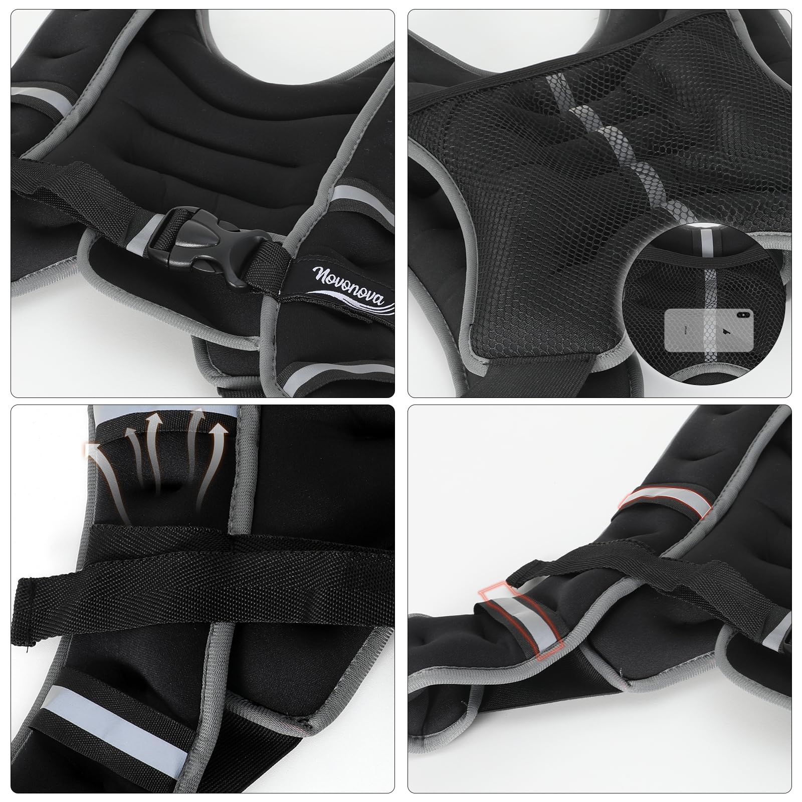 Gilet Lesté avec Bordures Réfléchissantes, Gilet Leste Équipement de Sécurité Sportive Sangles Ajustables Ergonomique, Veste Lestée Résistant, Gilet Poids Musculation 3/5/8/12KG