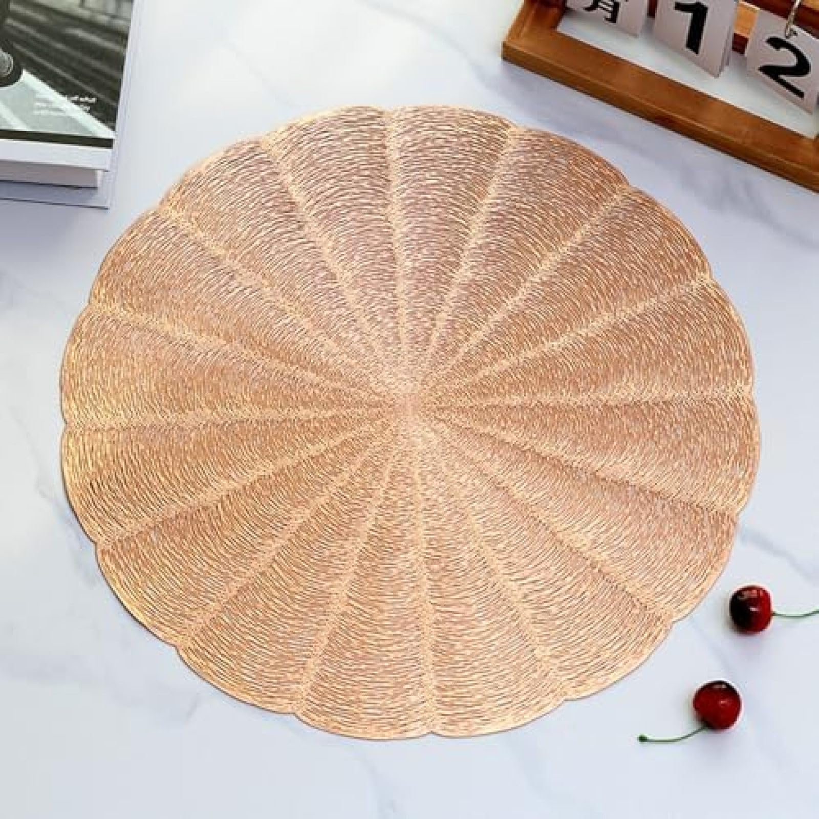 Napperons de table ronds or rose de qualité durable en PVC fleur