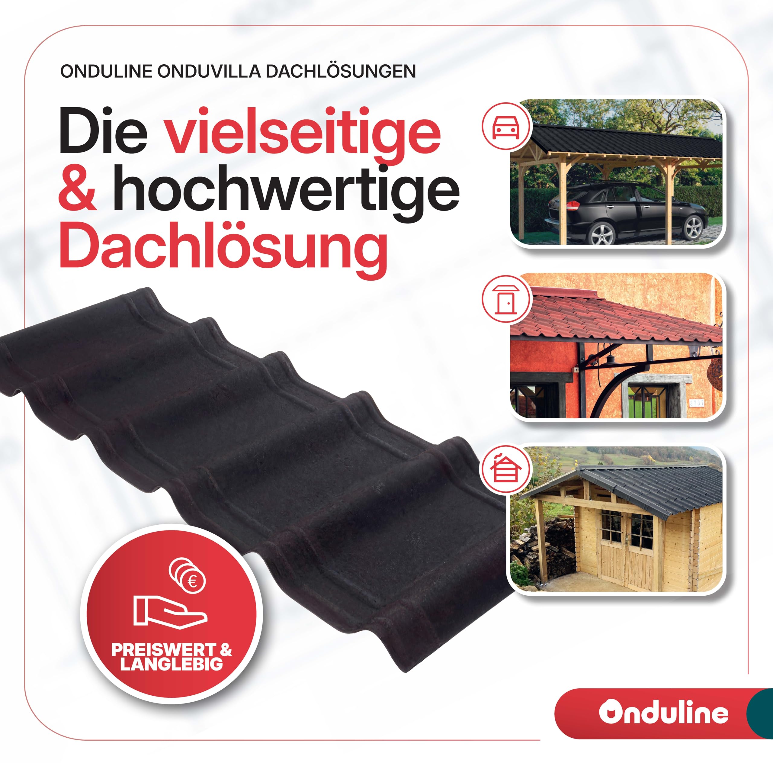ONDUVILLA Dachplatten Bitumenwellplatten Dachsystem wetterfest langlebig 7er Set Anthrazit 2,17 m²
