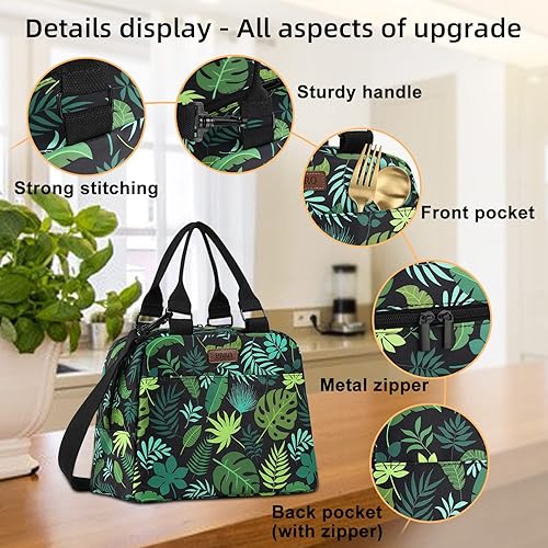 Miniatura 5 de PBRO Lonchera aislada para mujeresniñas, hojas de palma tropical, grande reutilizable con cinturón de hombro ajustable, linda, portátil, perfecta
