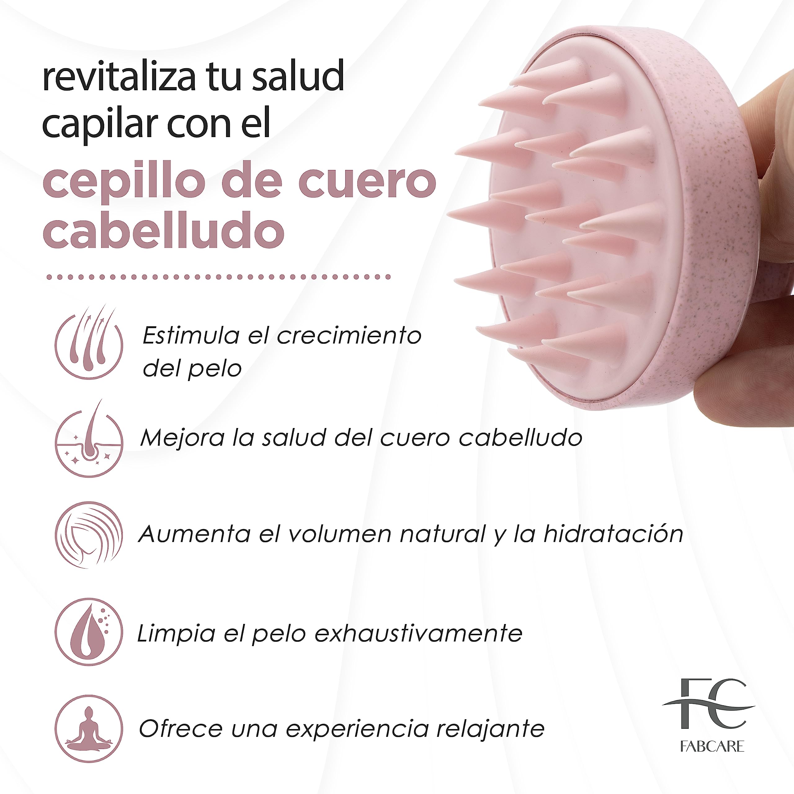 FABCARE Cepillo Cuero Cabelludo | Masajeador Cuero Cabelludo | Paja Trigo y Silicona | Cepillo Exfoliante Capilar Pelo Húmedo y Mojado | Masajeador Cabeza Crecimiento Capilar, Limpieza y Sequedad