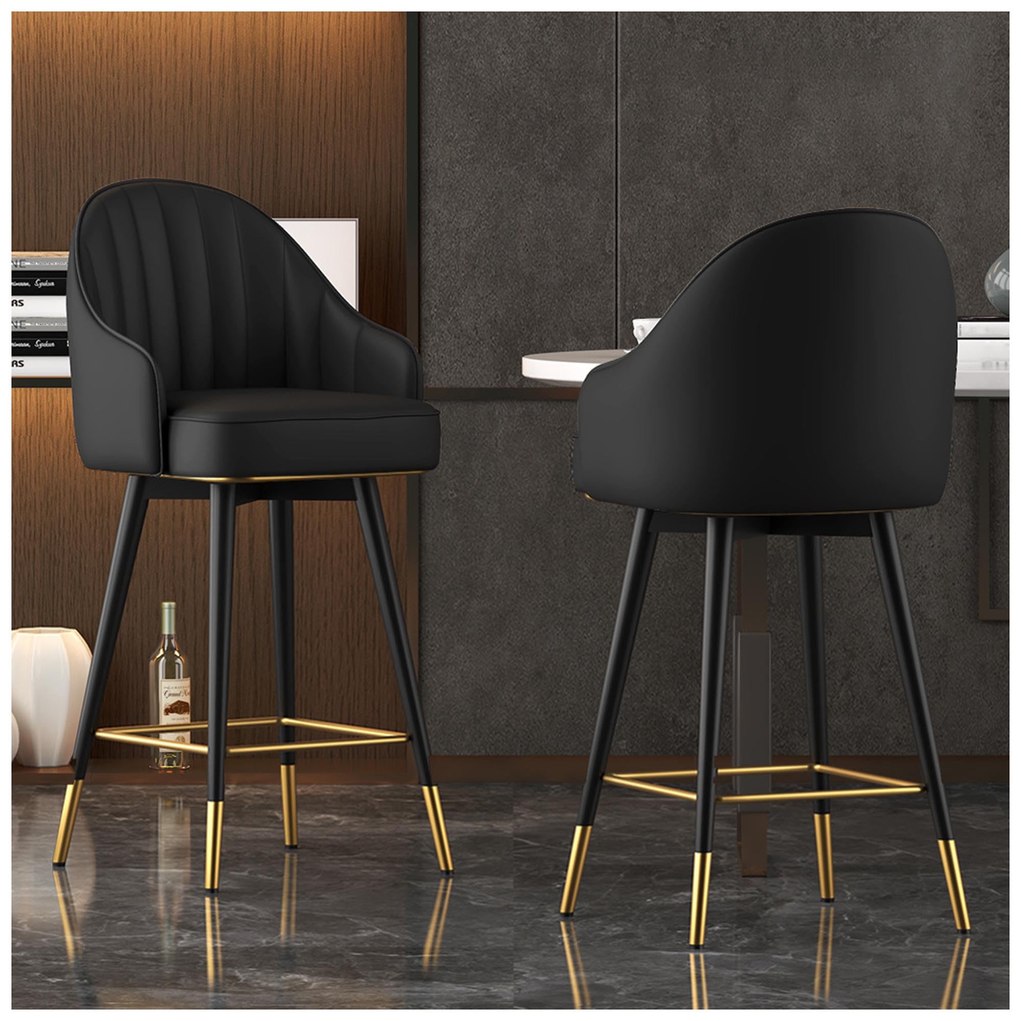 Taburetes de bar giratorios de cuero de 360° con respaldo y reposapiés, perfectos para cocina, comedores, barras de desayuno, cafeterías, asientos de altura de mostrador