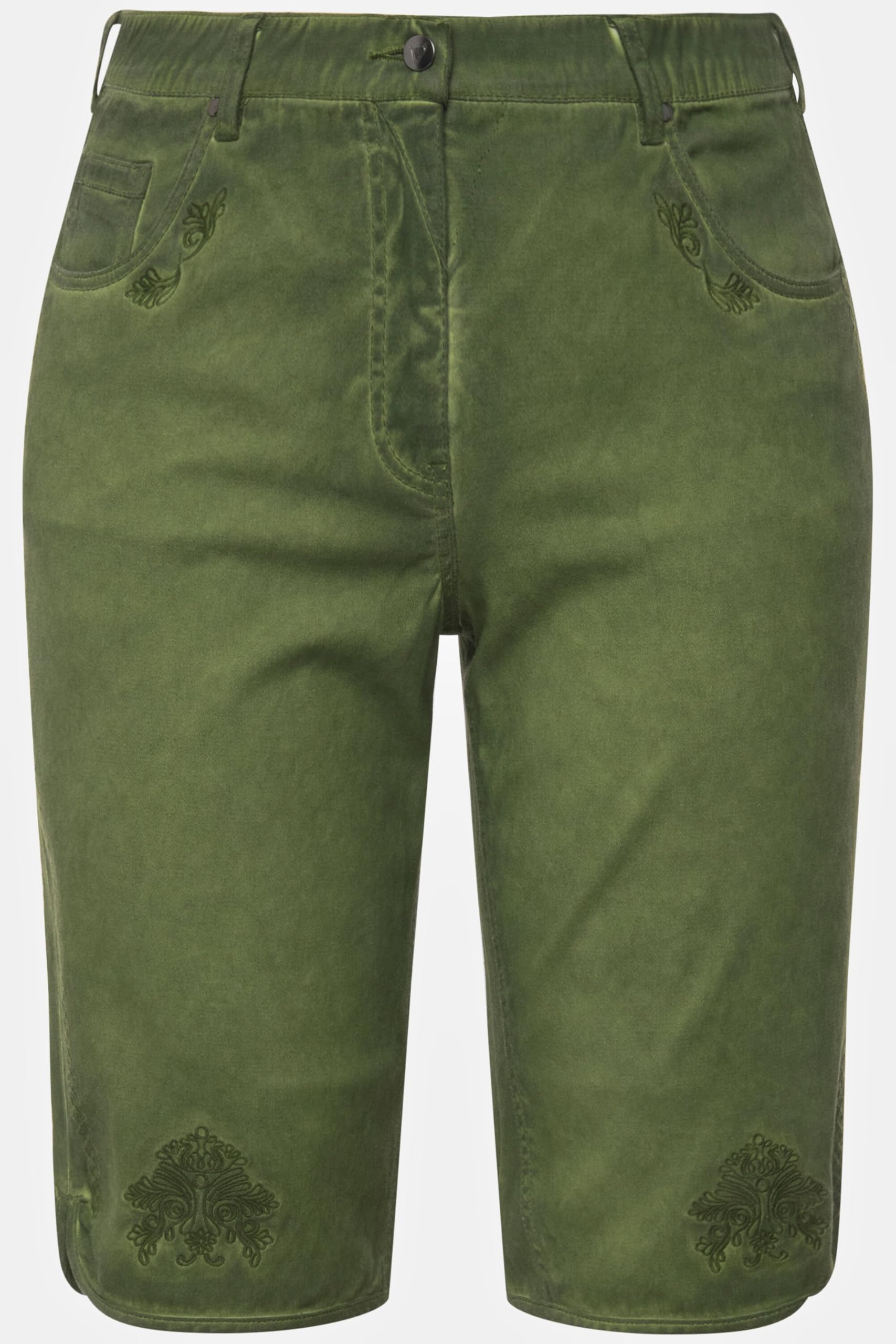 Ulla Popken Damen große Größen Übergrößen Plus Size Trachten-Jeansbermuda Mandy, Used-Look, Stickerei 818992