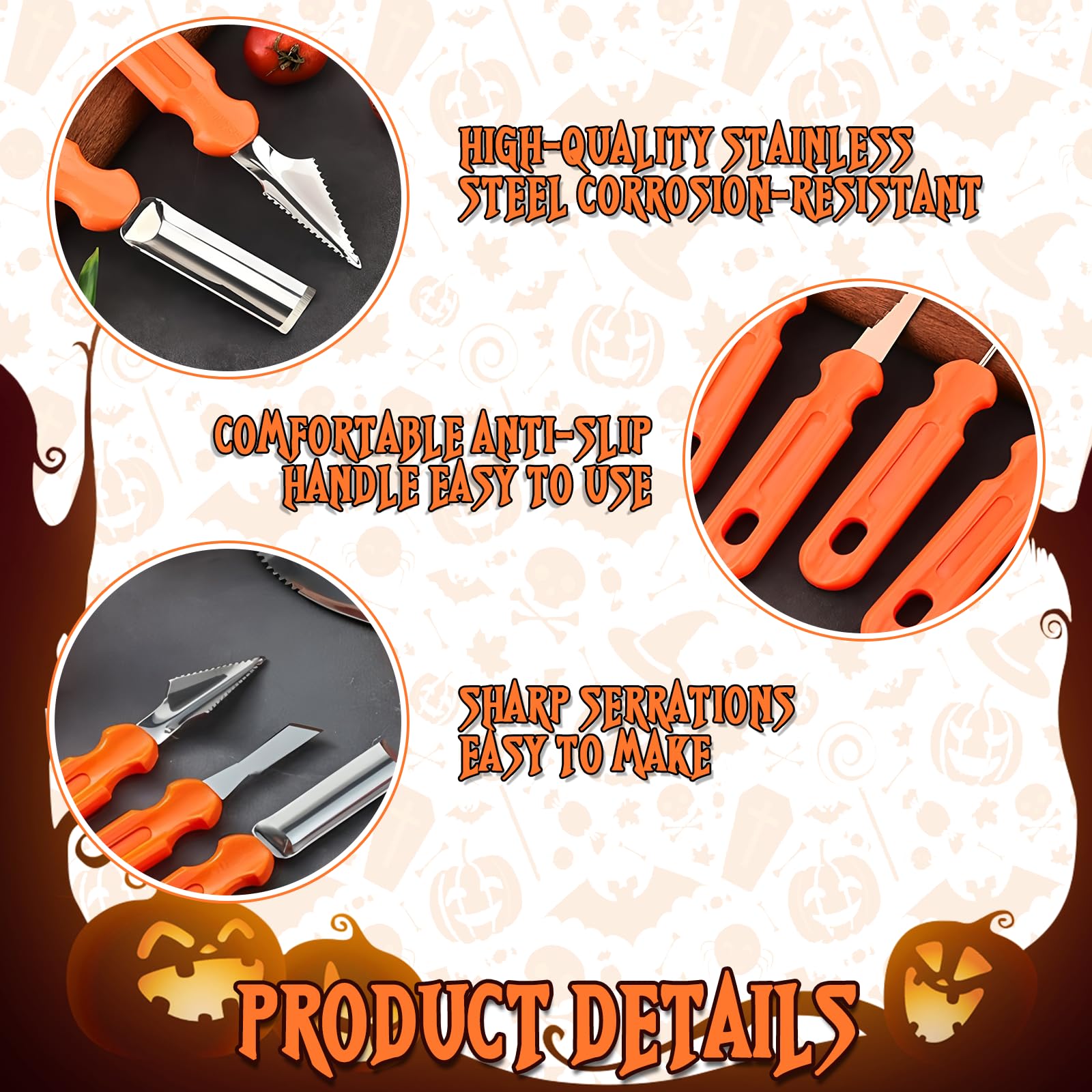 Kit De Tallado De Calabaza,Acero Inoxidable Kit De Tallado De Calabaza,Tallado De Calabaza De Halloween,Herramientas Profesionales De Acero Inoxidable Resistentes Con Funda De Transporte